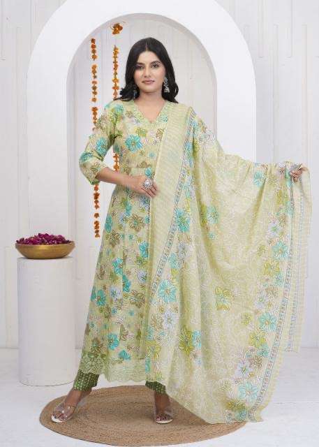 Heritage anarkali heavy work cotton printed wholesale suit