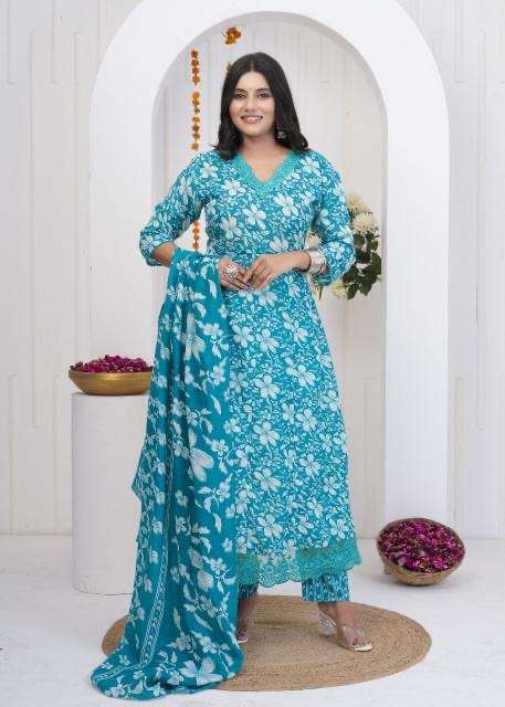 Heritage anarkali heavy work cotton printed wholesale suit