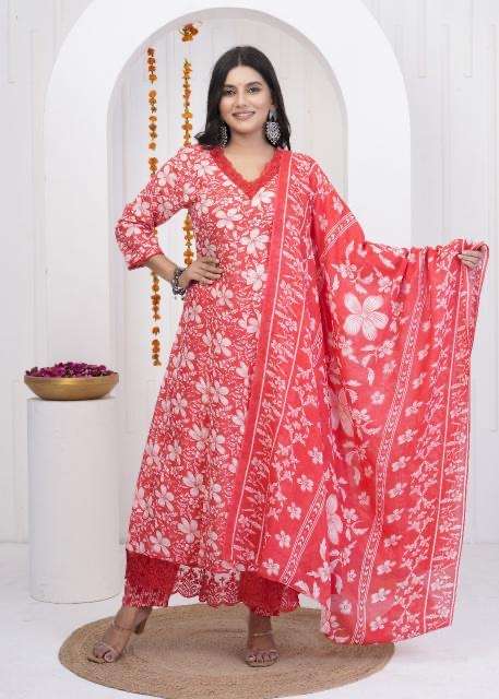 Heritage anarkali heavy work cotton printed wholesale suit