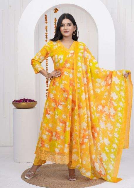 Heritage anarkali heavy work cotton printed wholesale suit