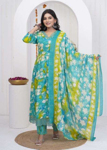 Heritage anarkali heavy work cotton printed wholesale suit