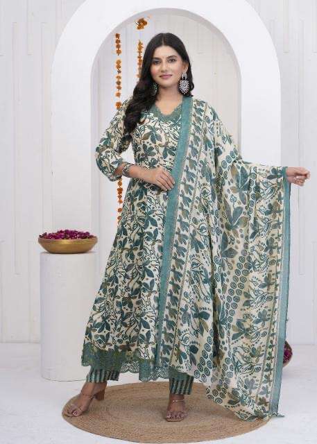 Heritage anarkali heavy work cotton printed wholesale suit