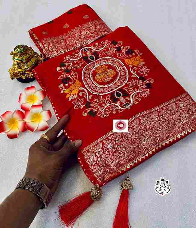 MS BRAND PRESENT viscose x handwork dola silk wholesale saree in surat 