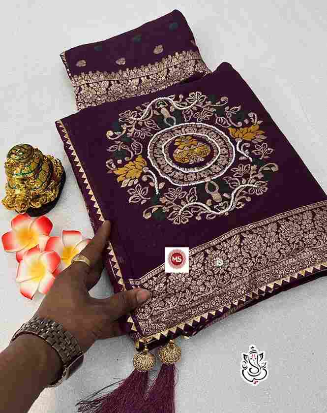 MS BRAND PRESENT viscose x handwork dola silk wholesale saree in surat 