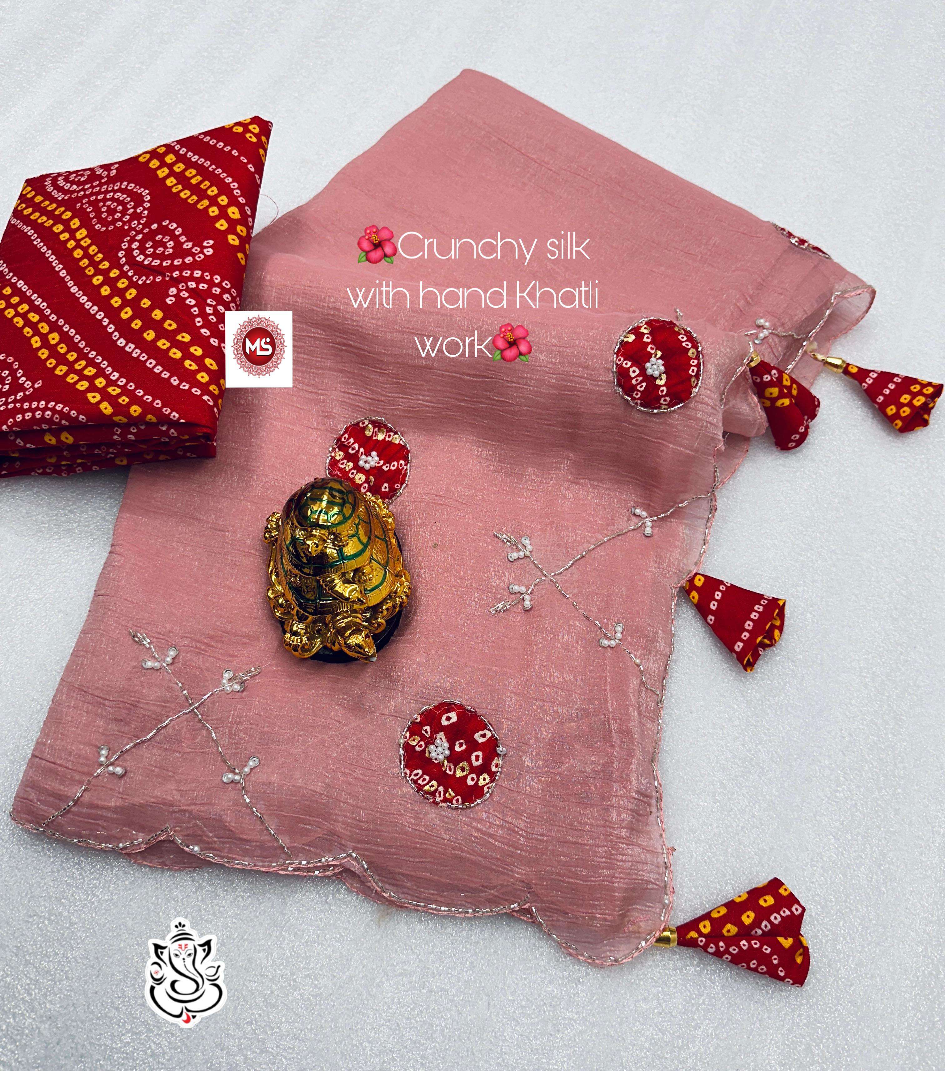 MS BRAND saree Hand-work pure Gold crunchy febrice saree