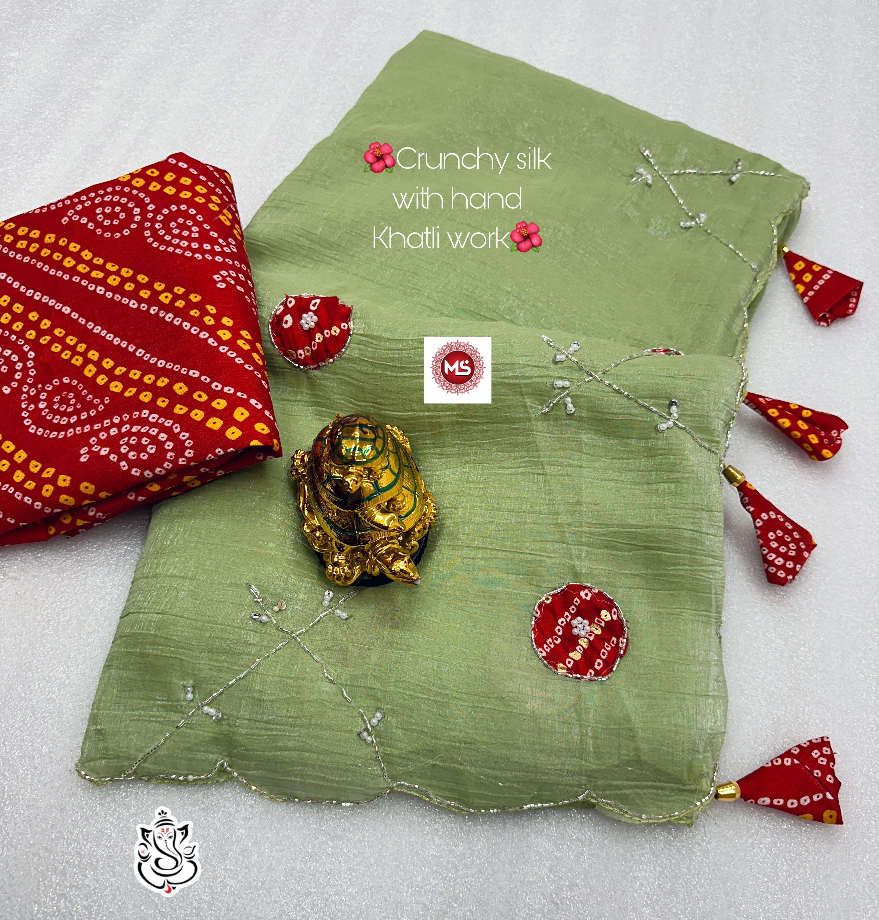 MS BRAND saree Hand-work pure Gold crunchy febrice saree