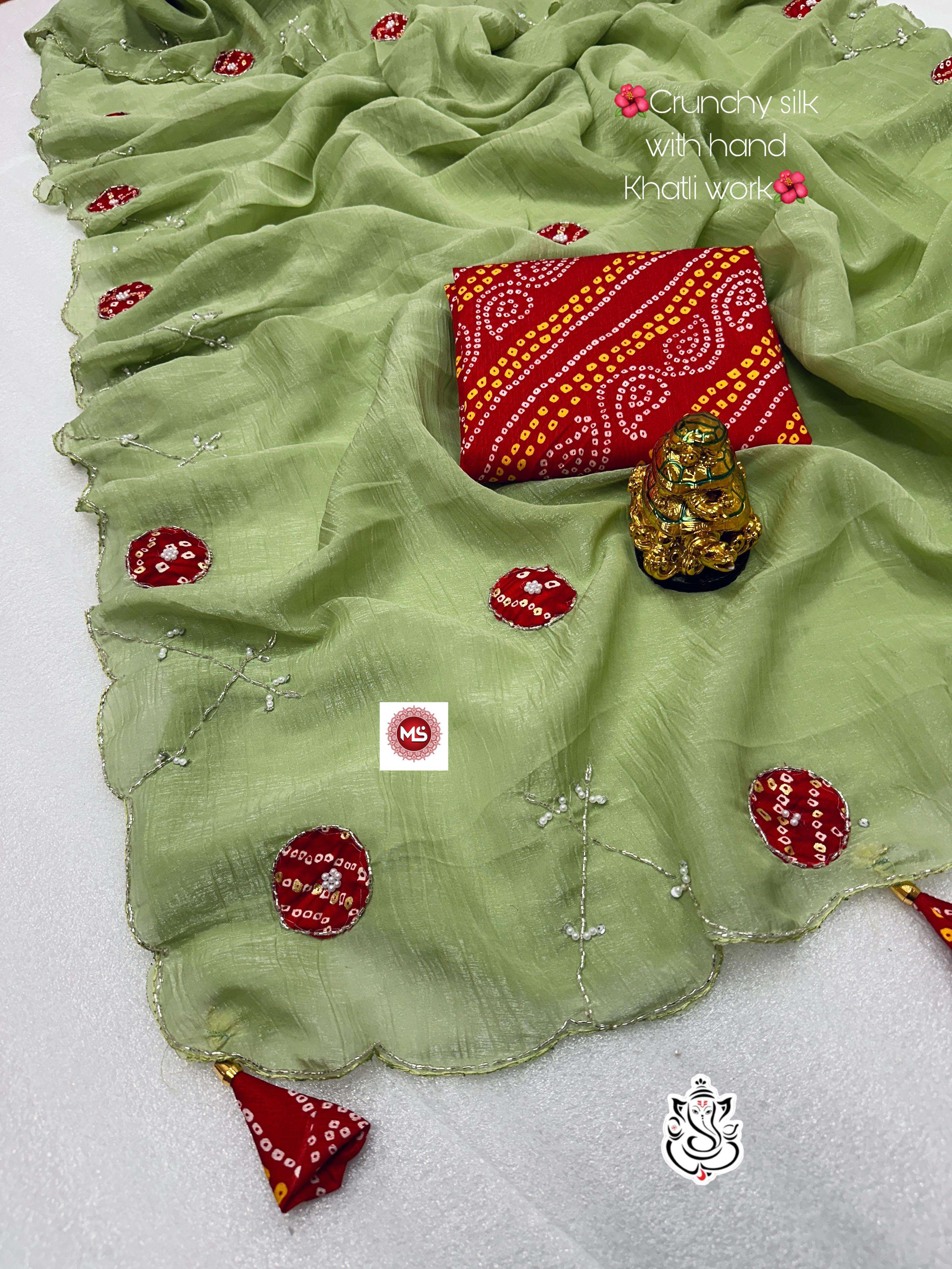 MS BRAND saree Hand-work pure Gold crunchy febrice saree