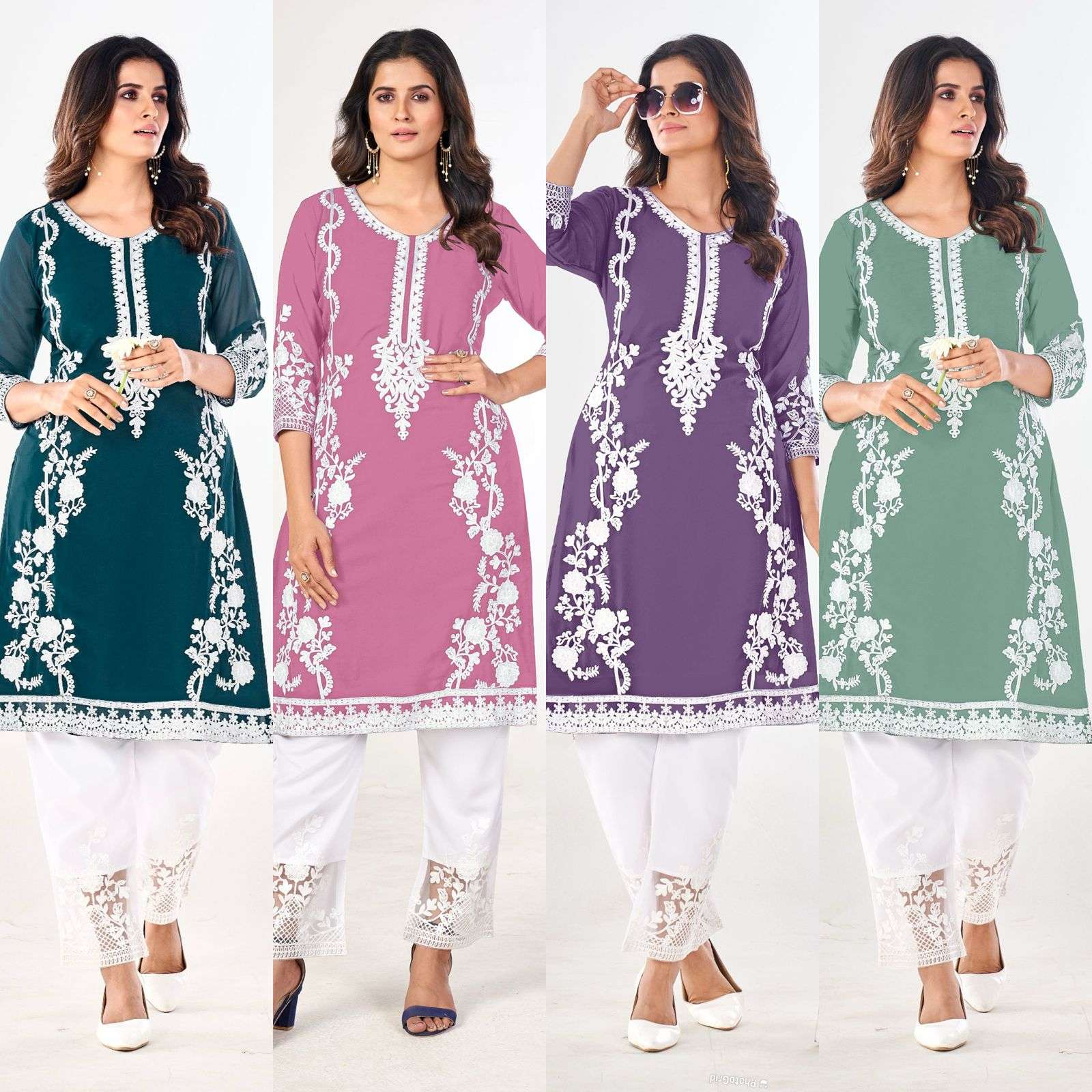 Noori  Heavy Georgette Embroidery Work Straight Kurti with Pant