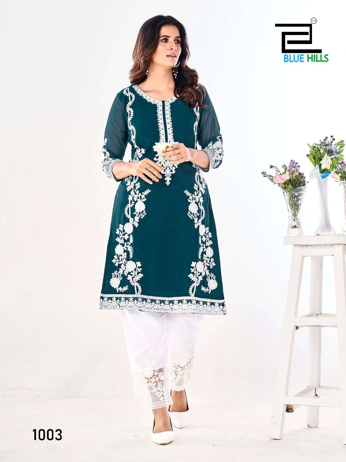 Noori  Heavy Georgette Embroidery Work Straight Kurti with Pant