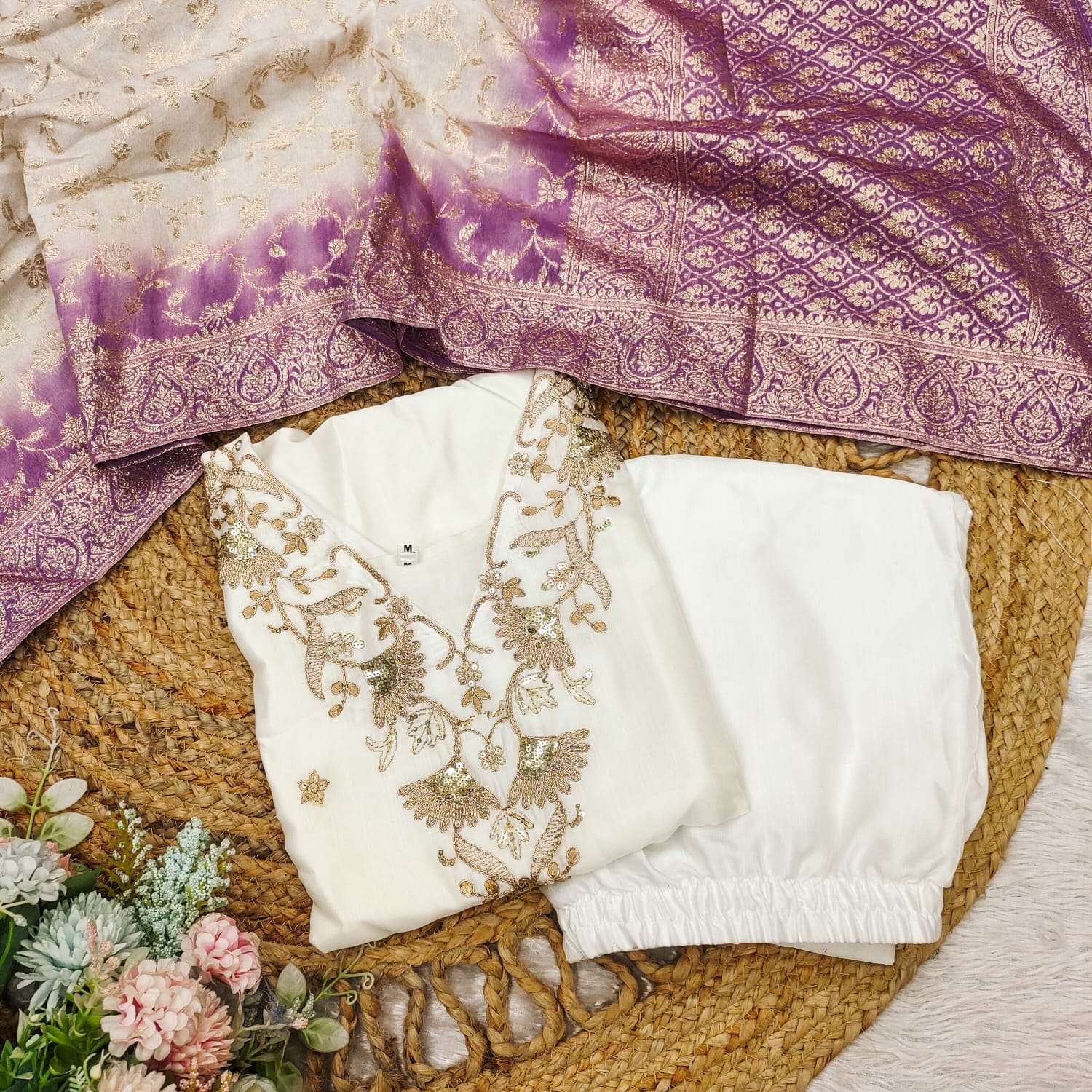  Flaunt the amazing WHITE Premium Roman Silk color of this suit 