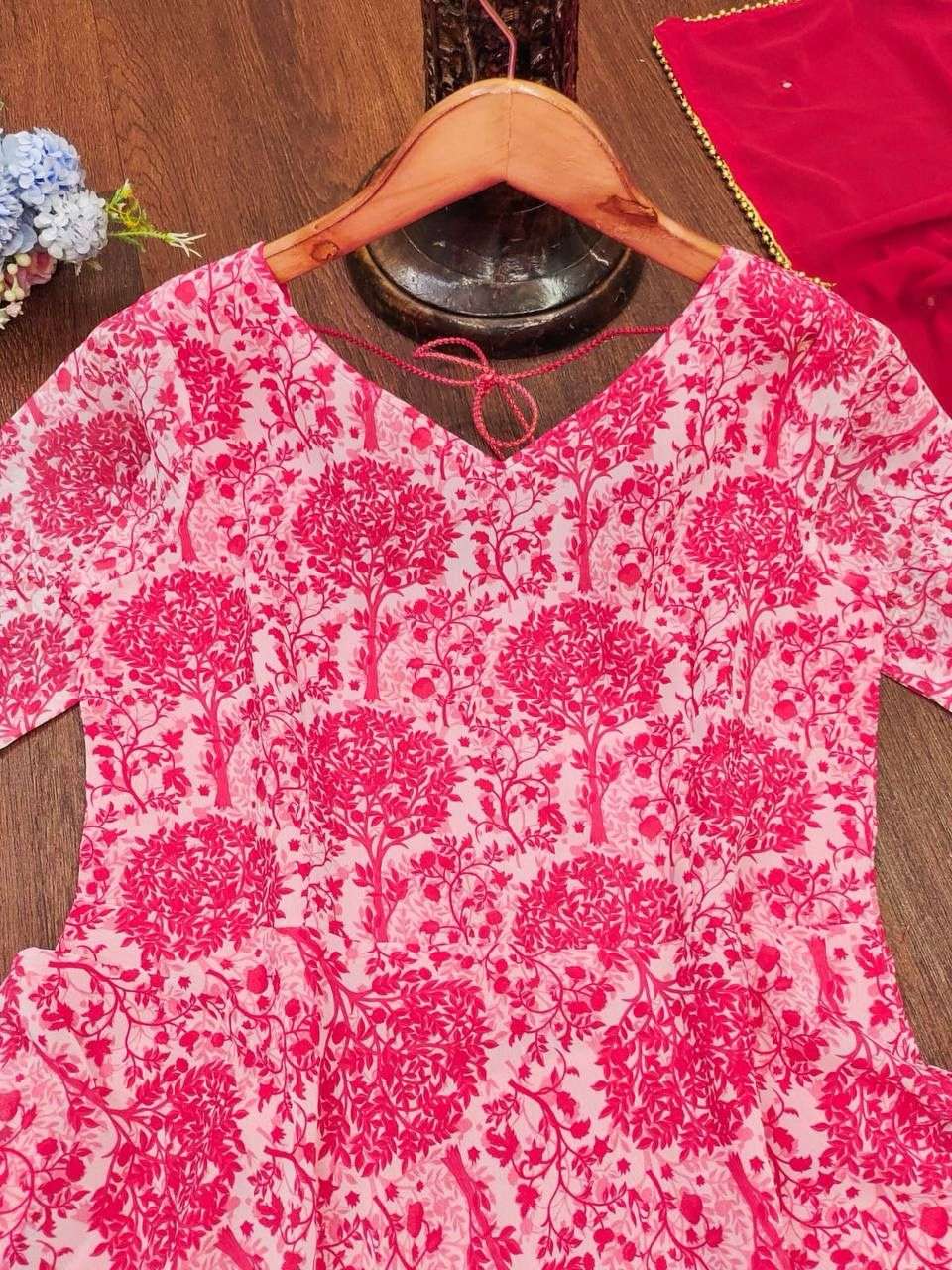 Flower power flower print Grorgett with mirror work dupatta with lace