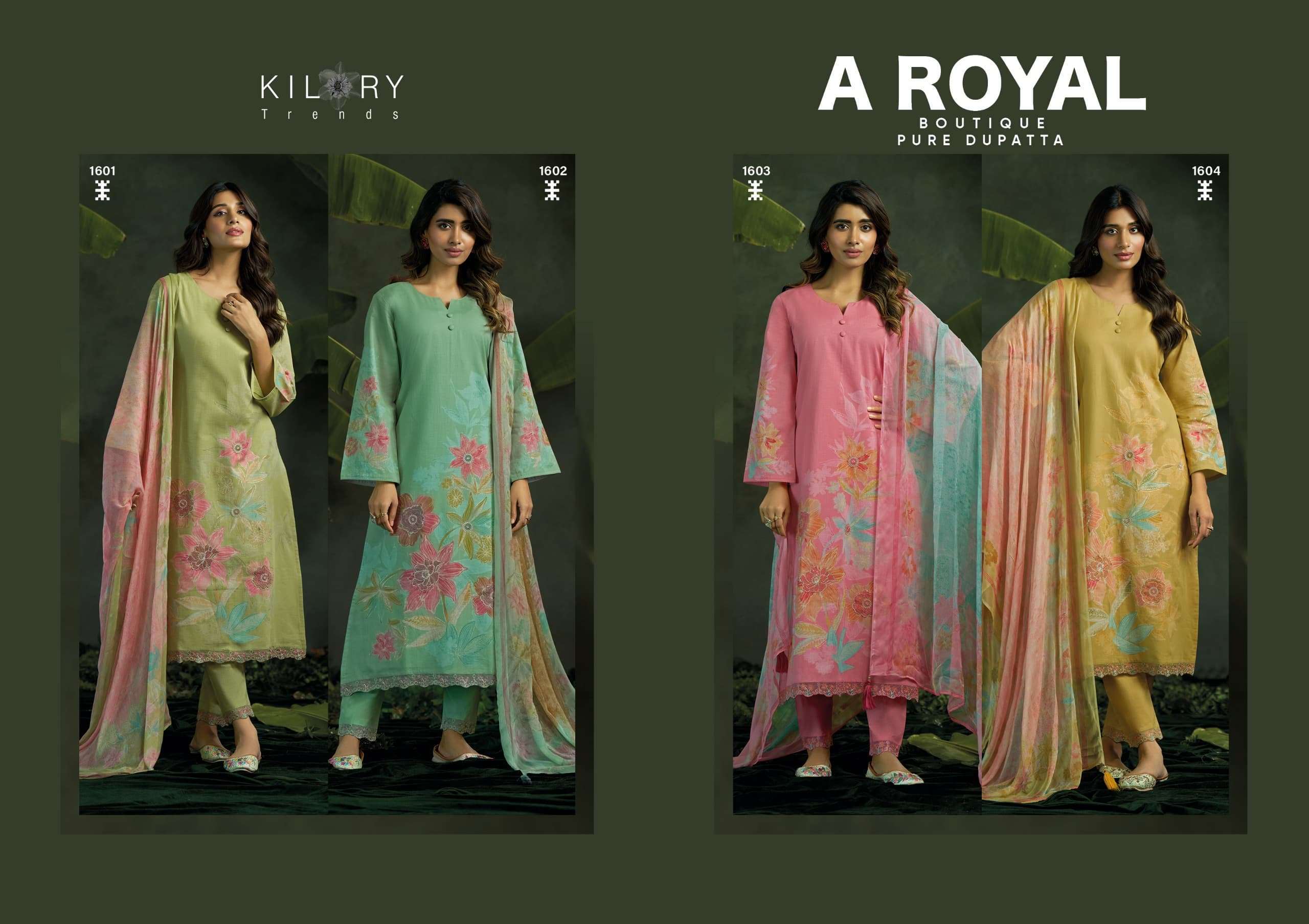 kilory trends a royal boutique series 1601-1604 lawn cotton wholesale suit 