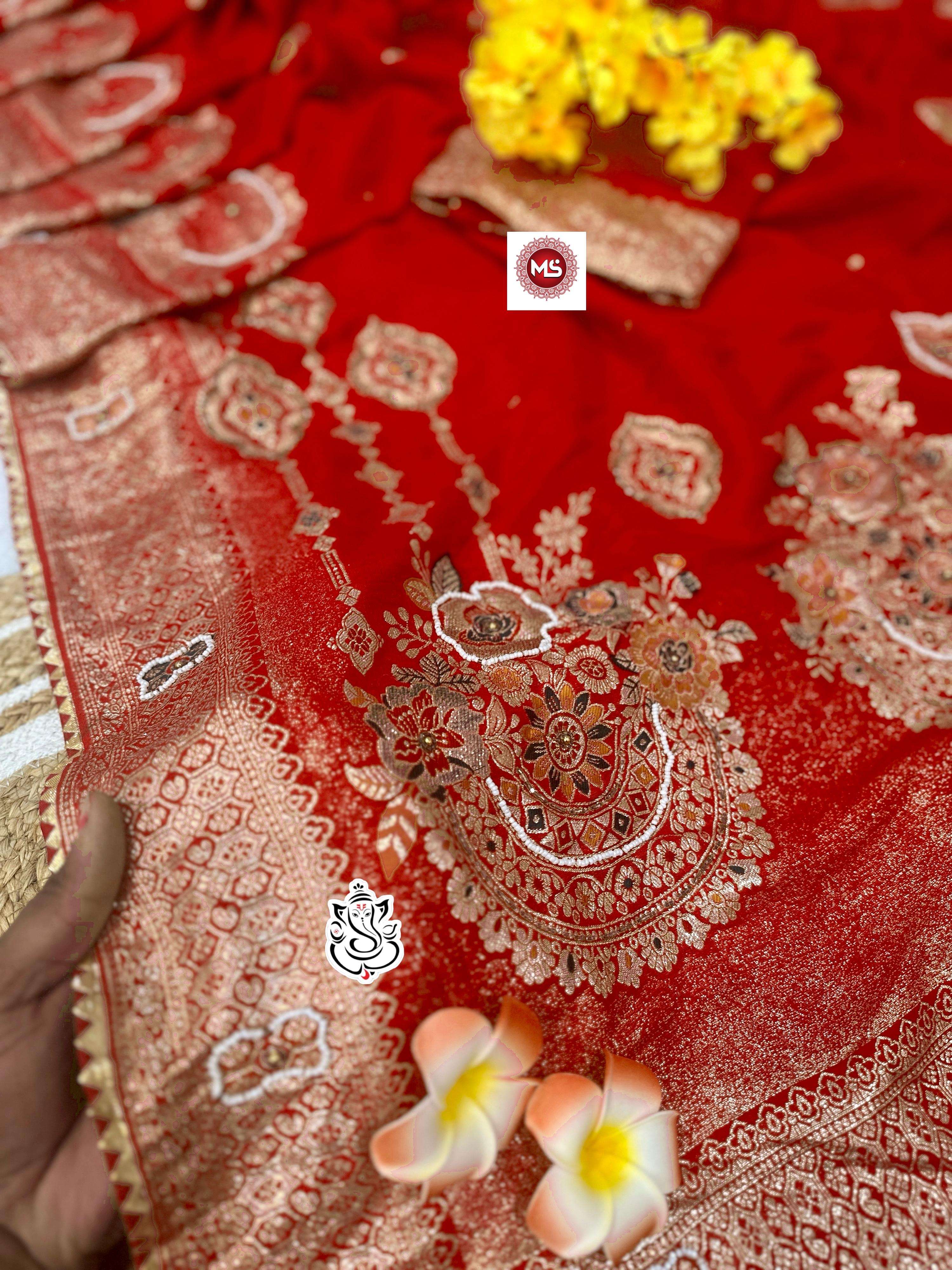 Ms brand handwork designer dola silk wholesale saree