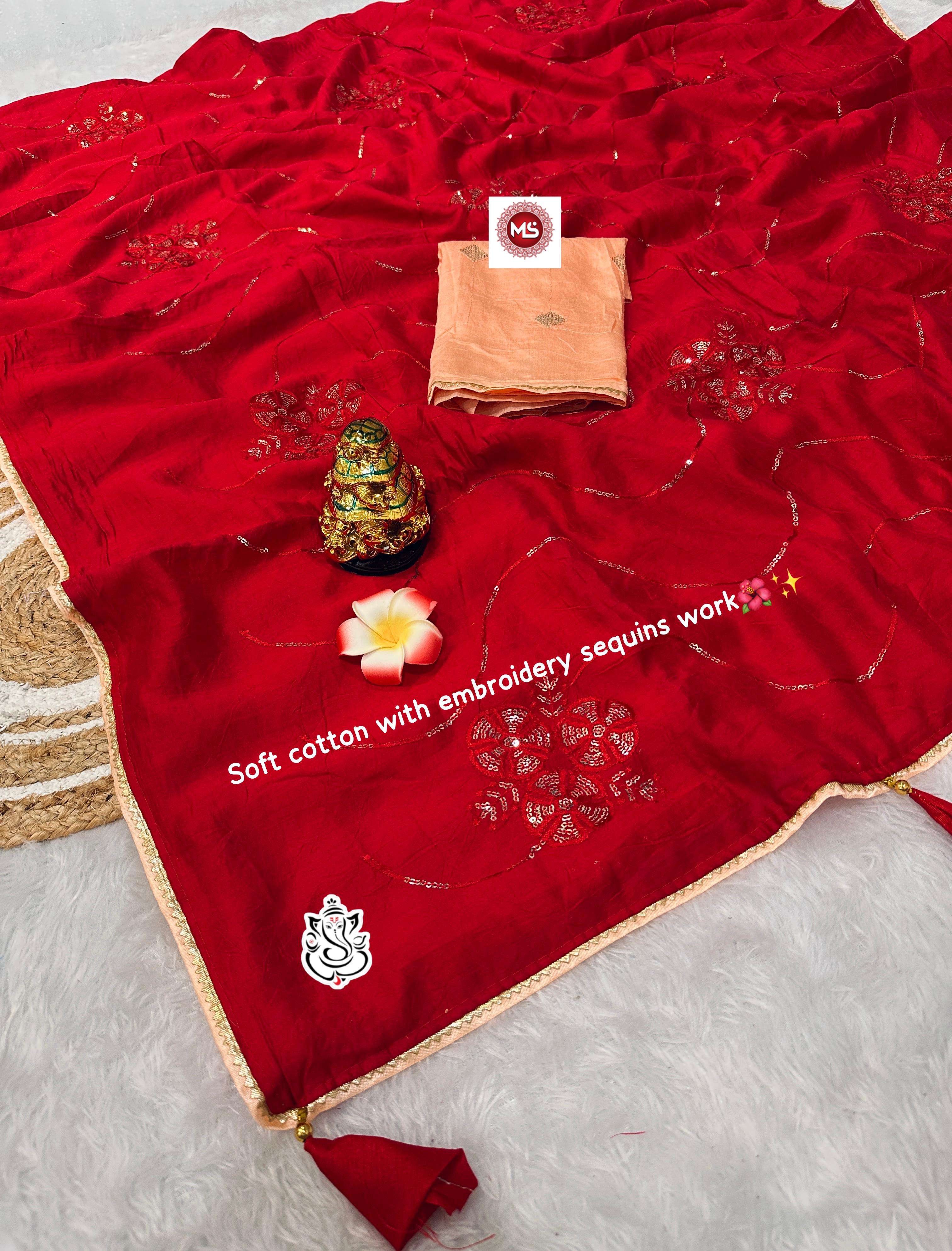 MS BRAND Soft cotton SAREE WITH WORK