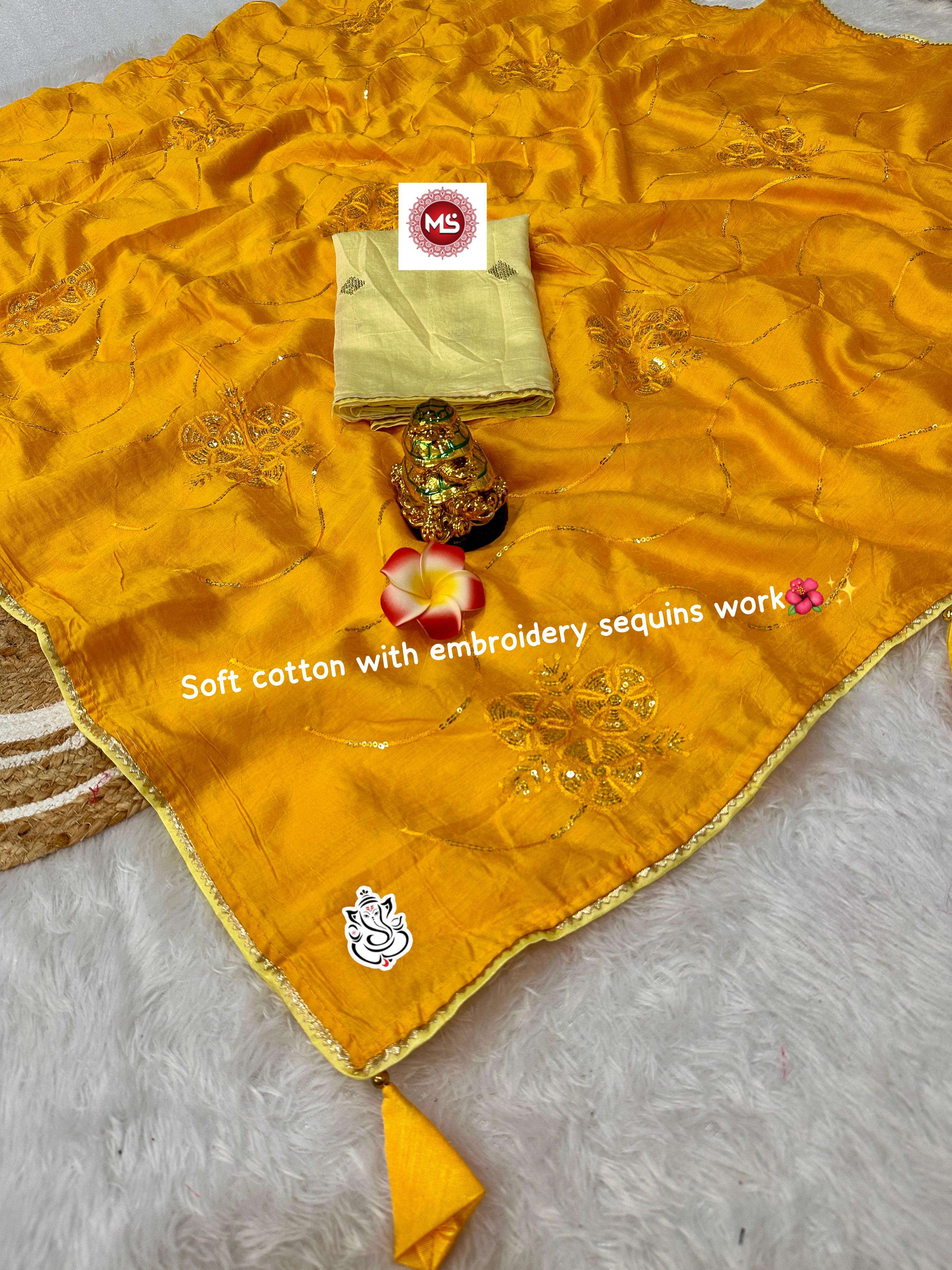 MS BRAND Soft cotton SAREE WITH WORK