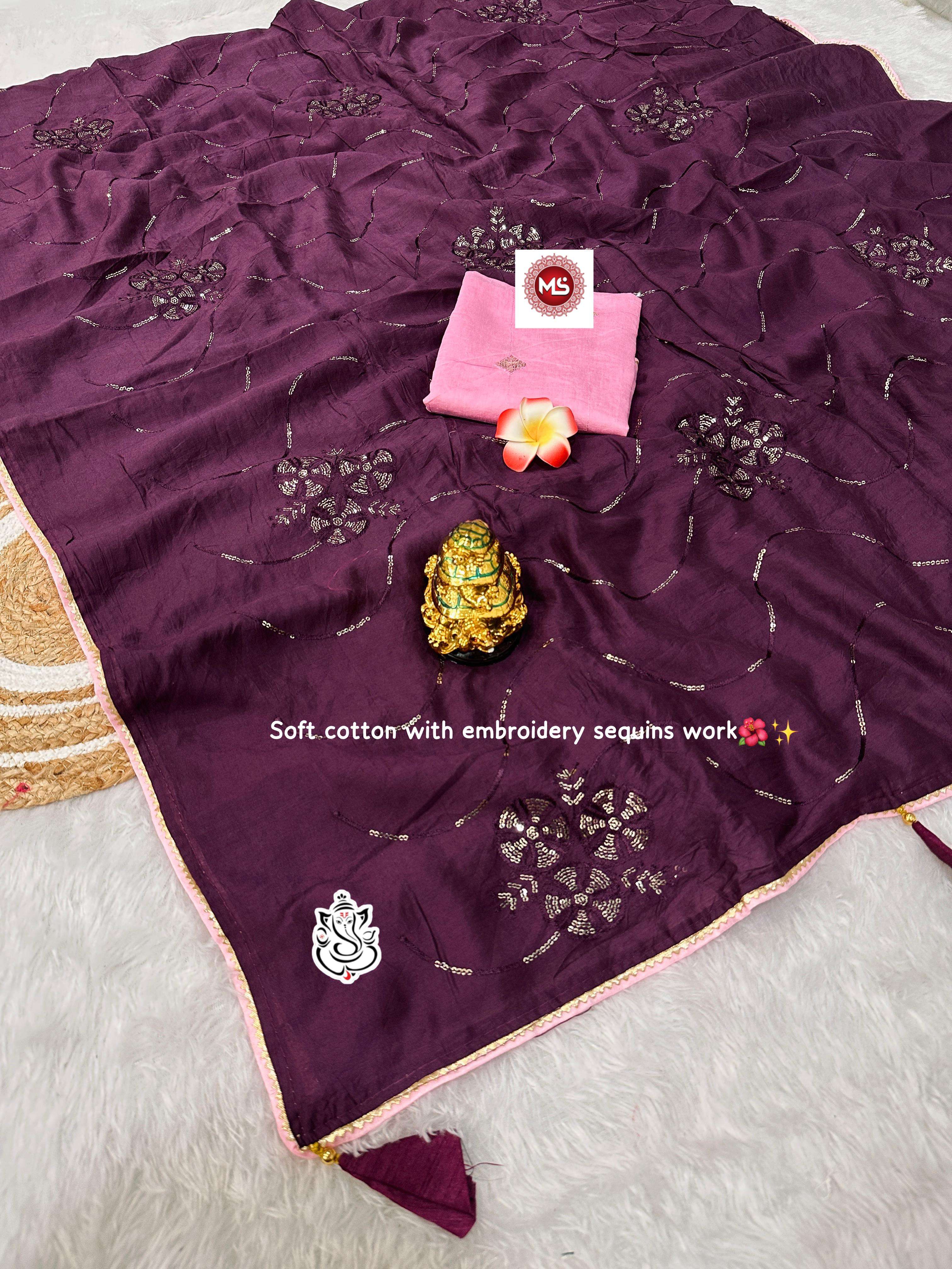 MS BRAND Soft cotton SAREE WITH WORK