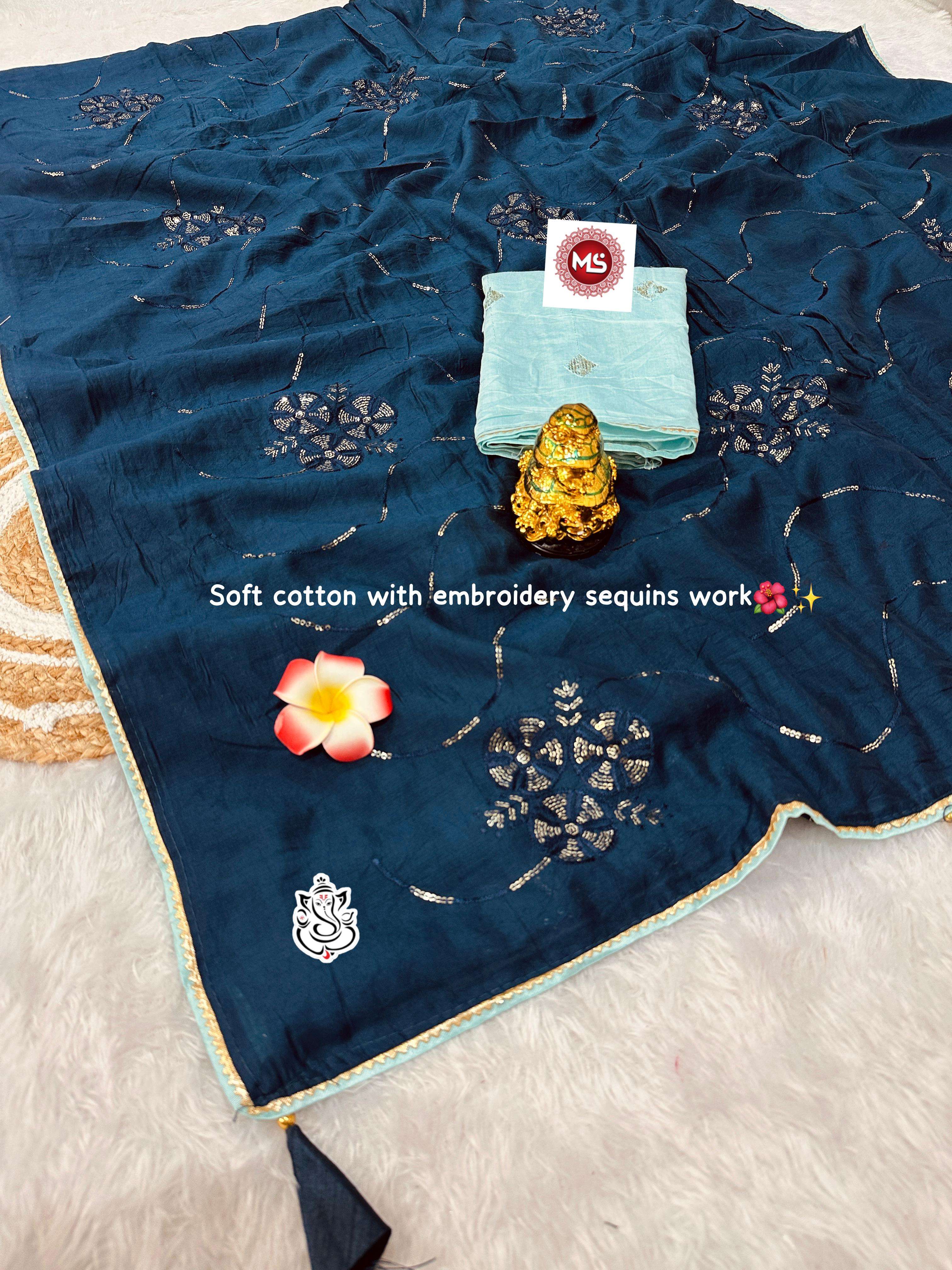 MS BRAND Soft cotton SAREE WITH WORK