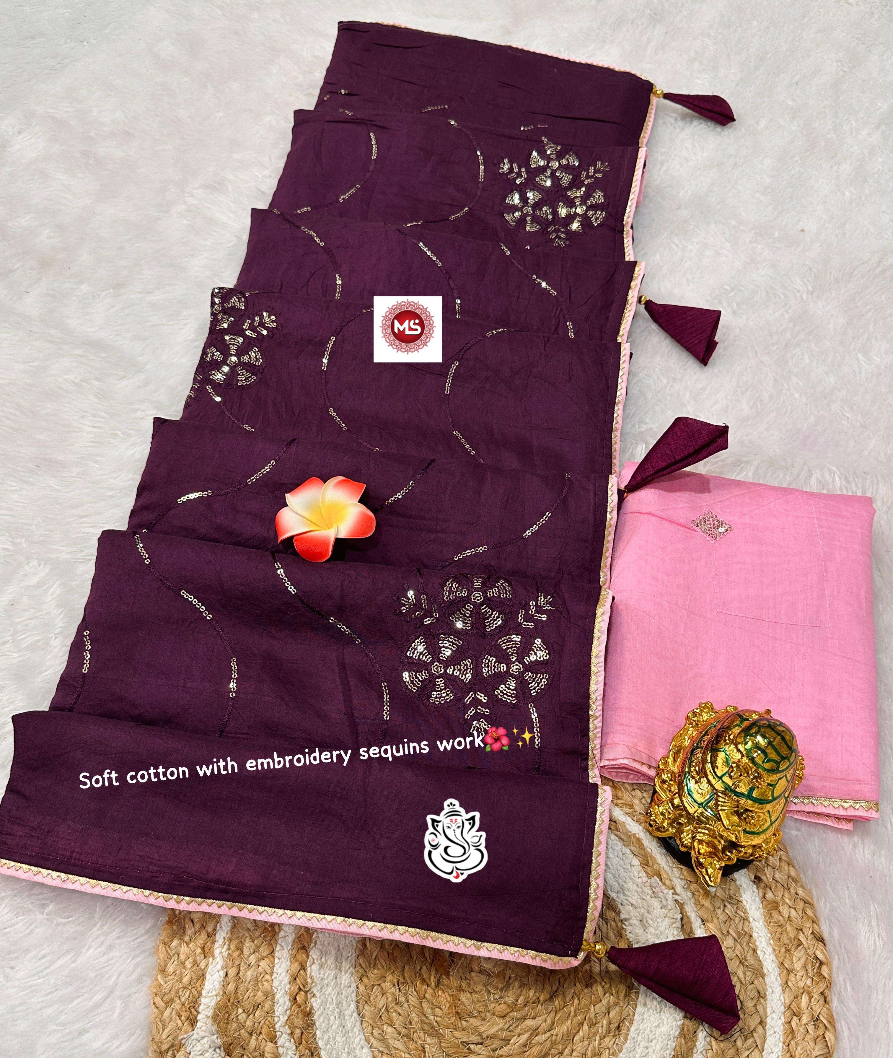 MS BRAND Soft cotton SAREE WITH WORK