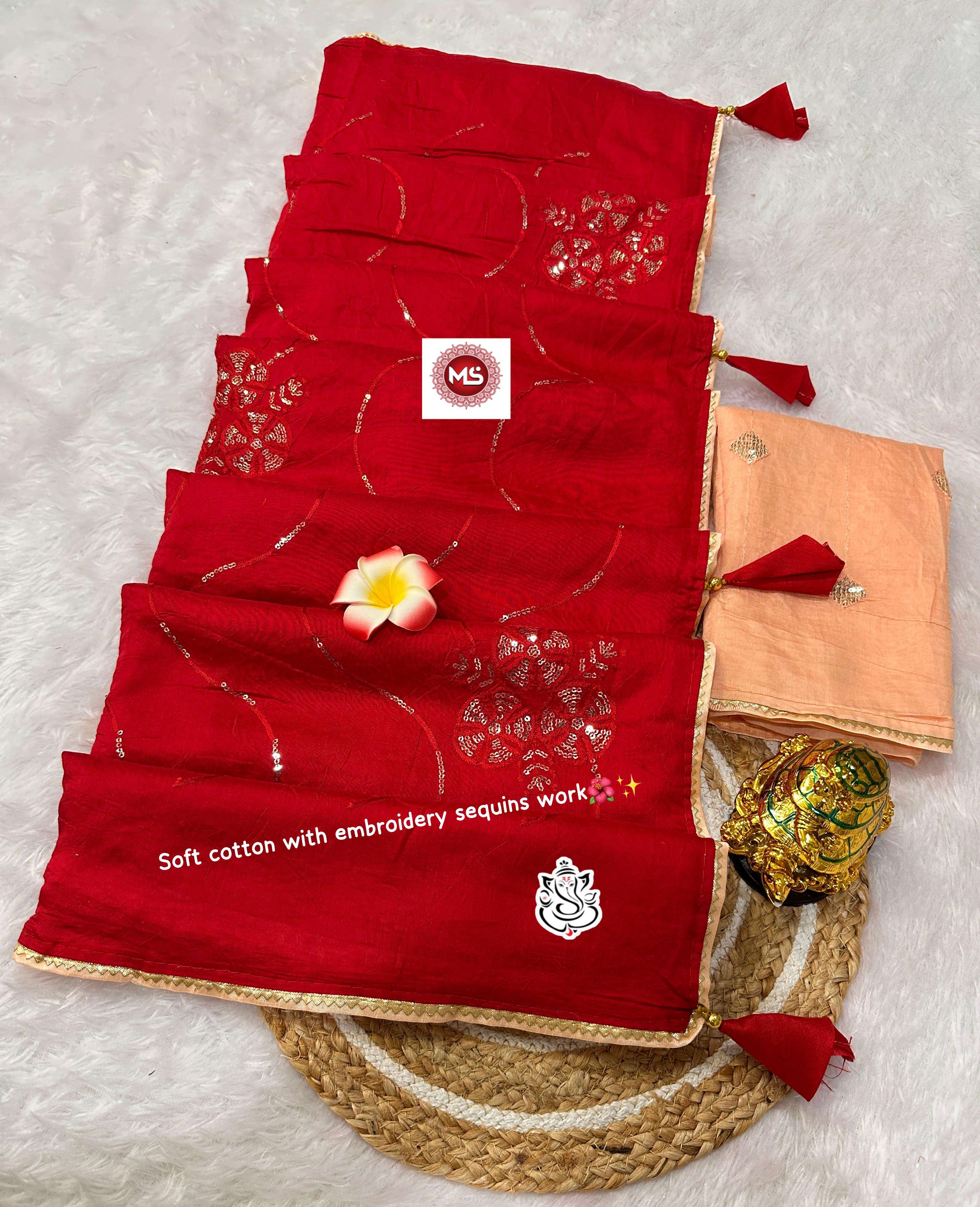 MS BRAND Soft cotton SAREE WITH WORK