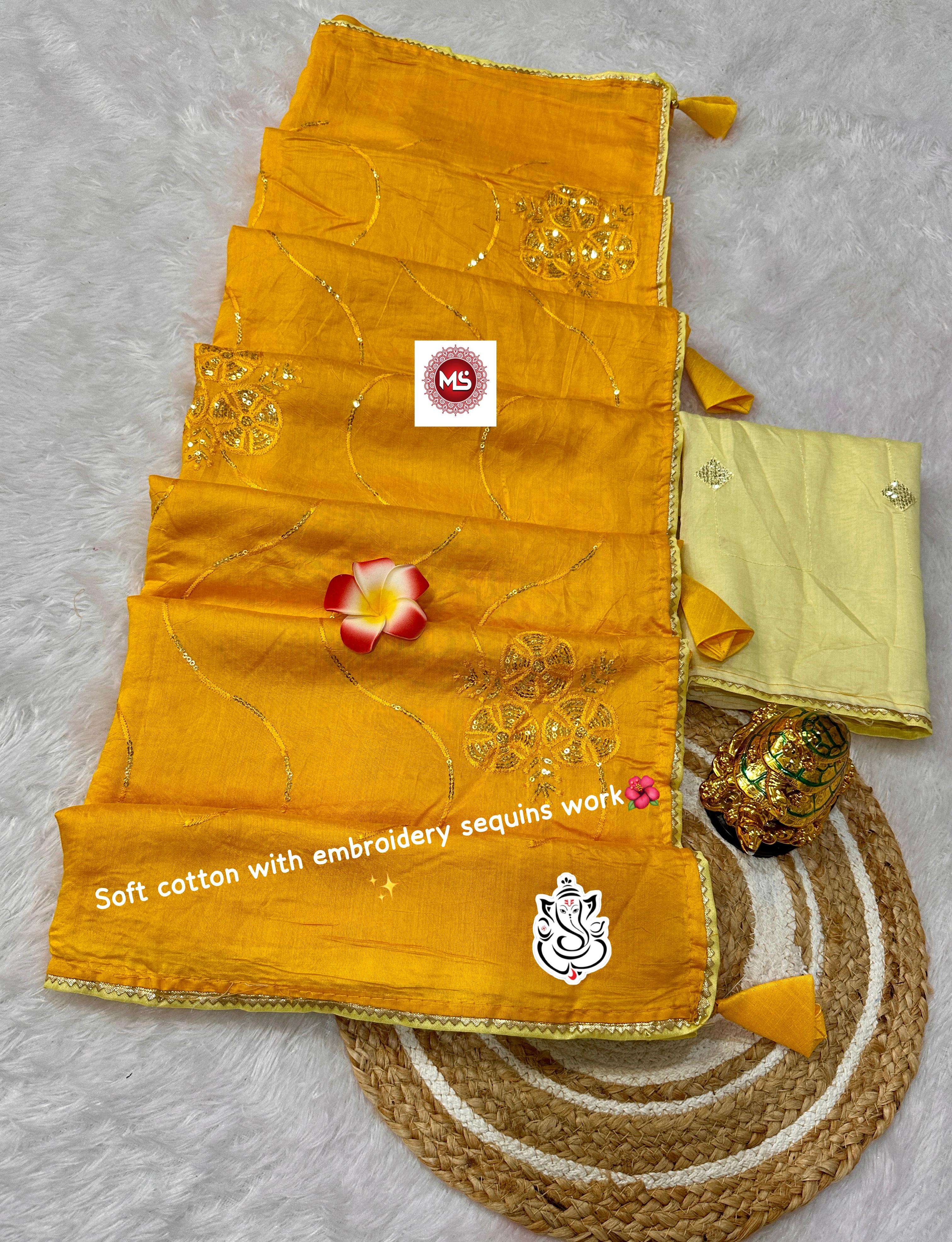 MS BRAND Soft cotton SAREE WITH WORK
