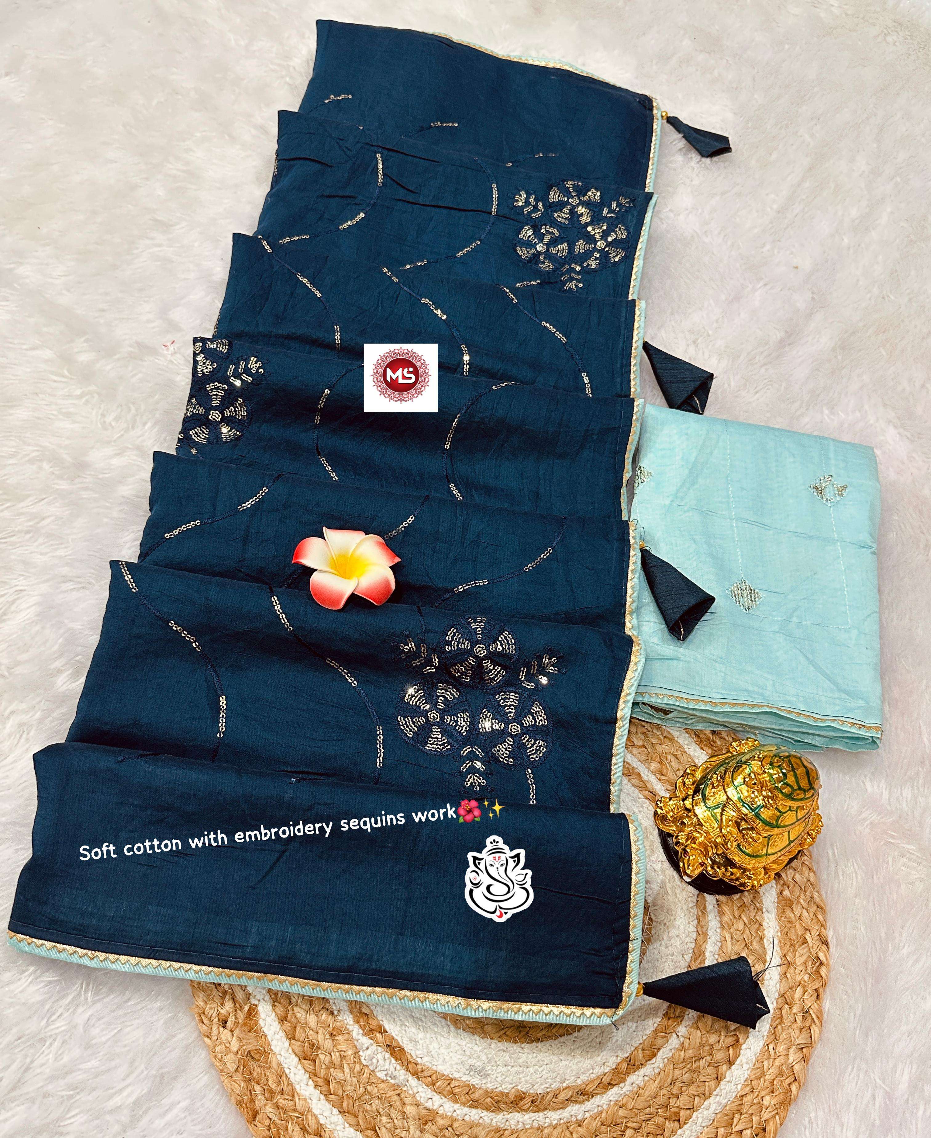 MS BRAND Soft cotton SAREE WITH WORK