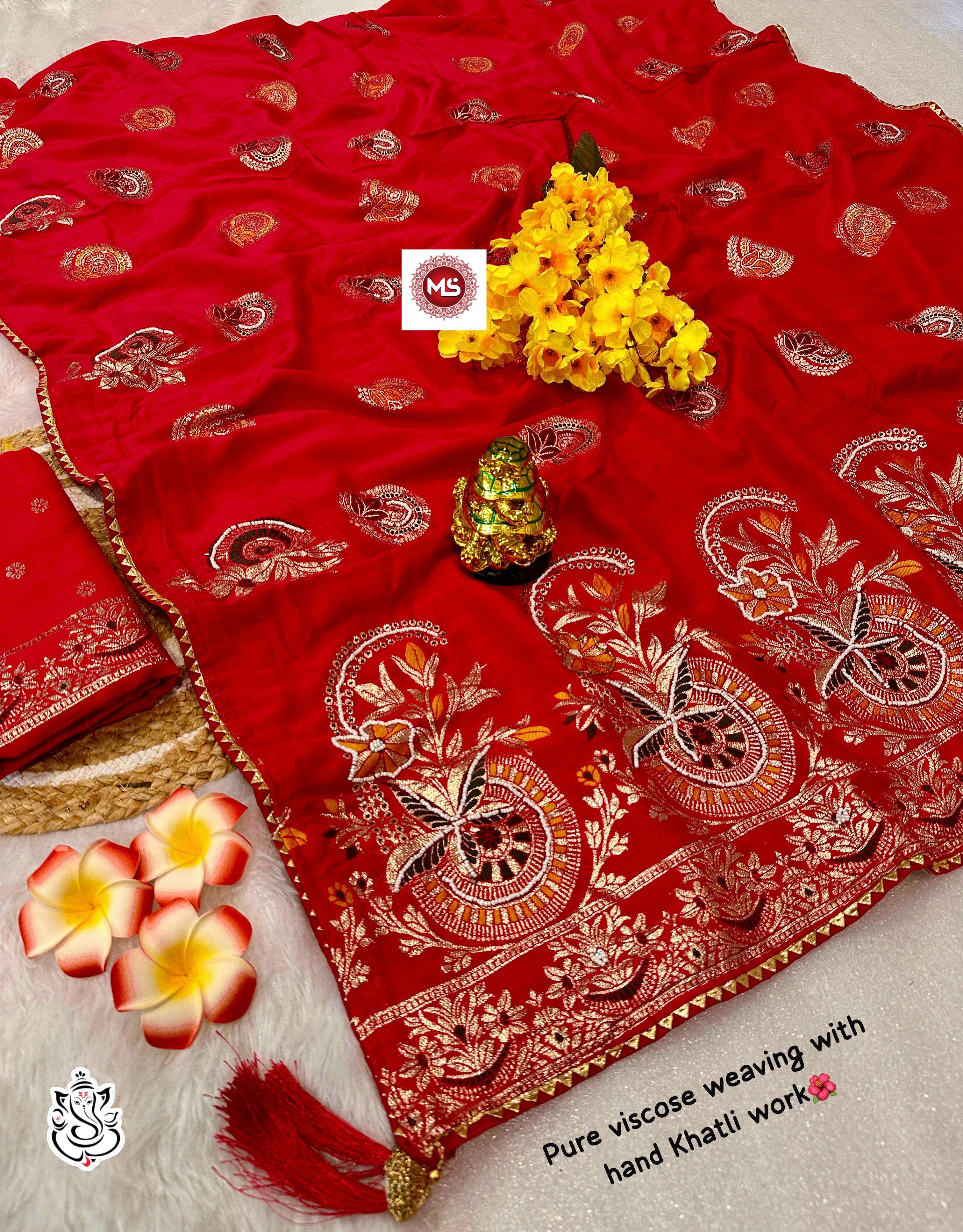 MS BRAND viscose x handwork  dola silk with hand dying wholesale saree