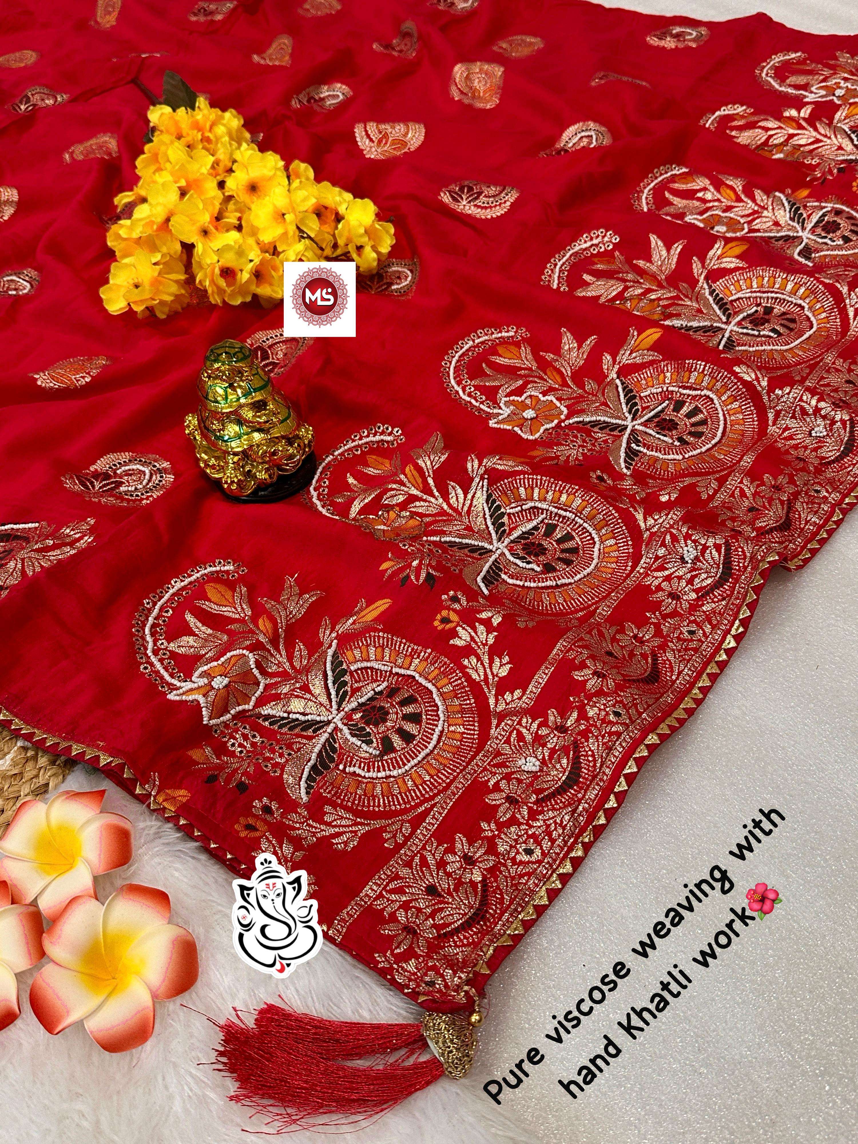 MS BRAND viscose x handwork  dola silk with hand dying wholesale saree
