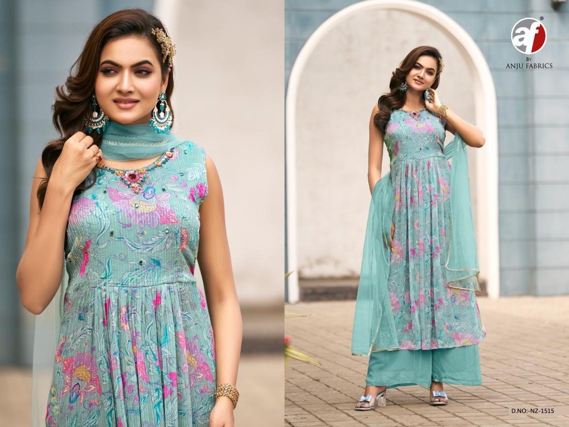 anju fab nz 1515 fully stitch corchet georgette party wear plazzo 3pcs dress