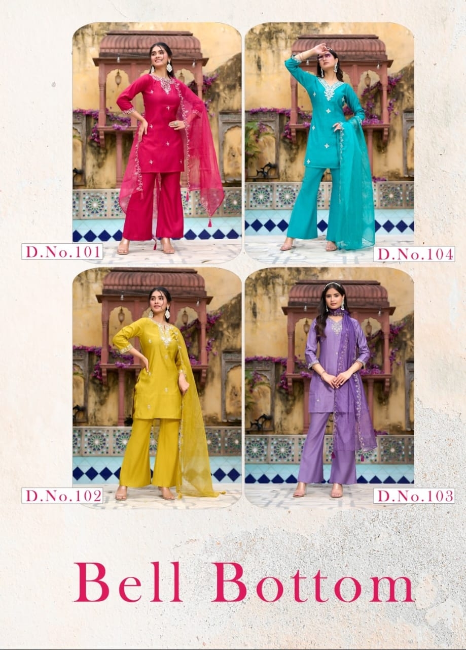 Bell Bottom vertican  WITH fancy cord WORK CO-ORD SET With Duppta