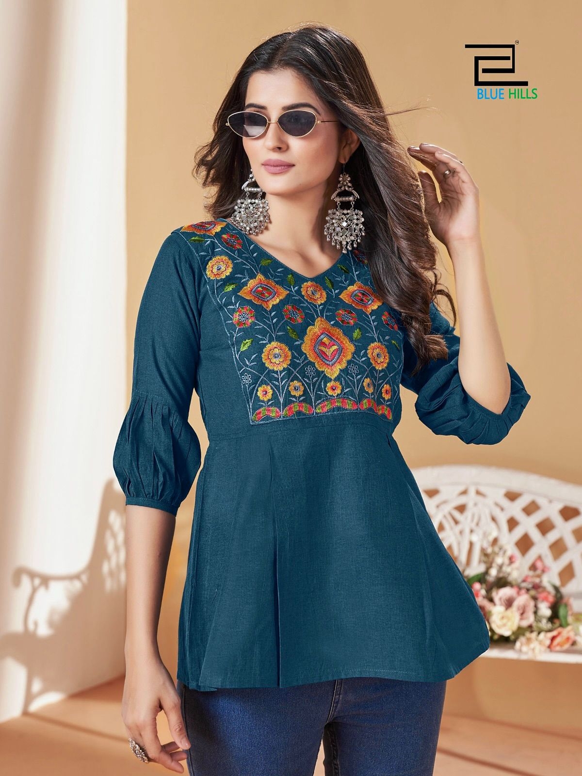 Charmi Cotton Silk Short Tops in Heavy Embroidery Multi Color