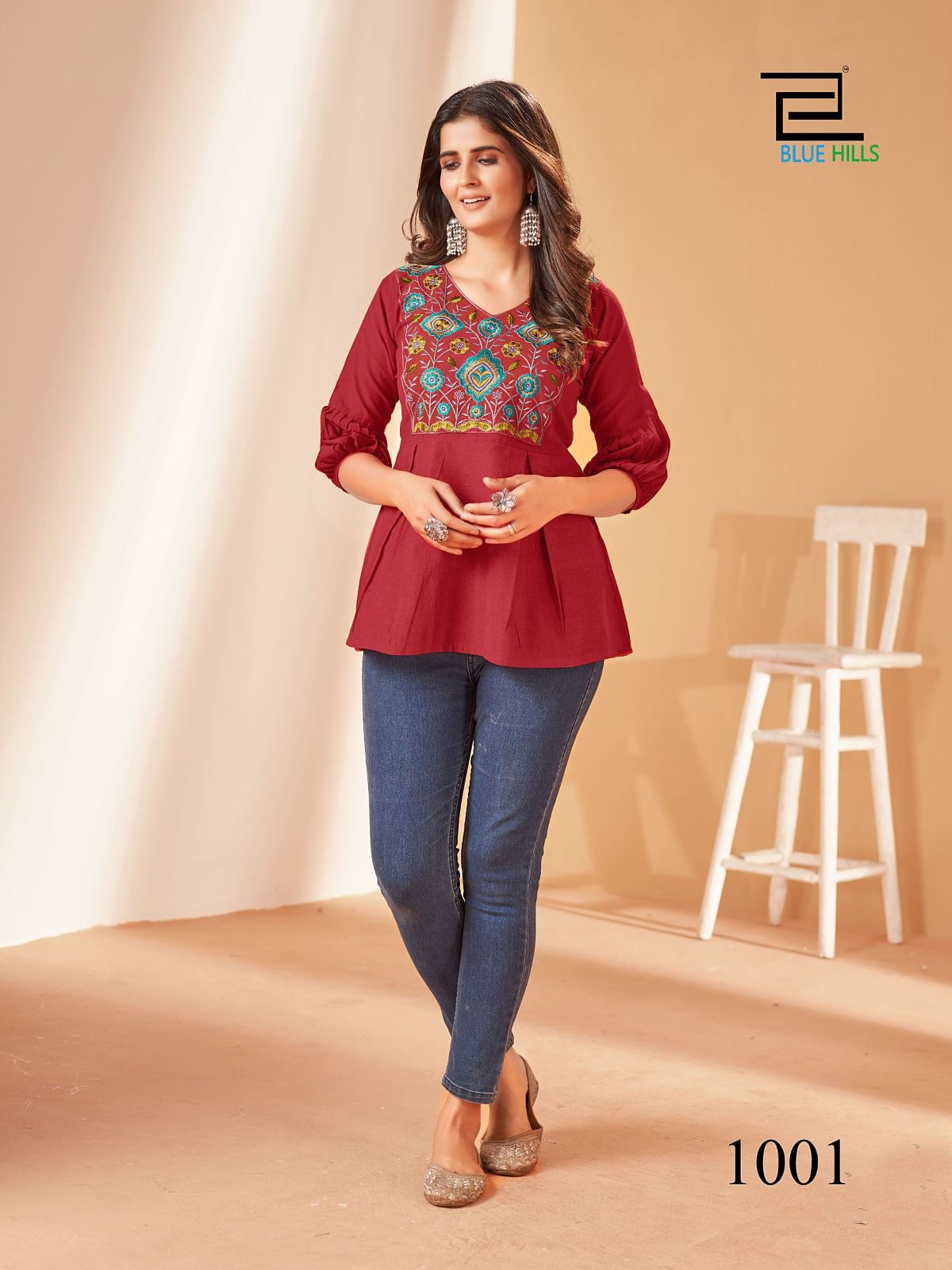 Charmi Cotton Silk Short Tops in Heavy Embroidery Multi Color
