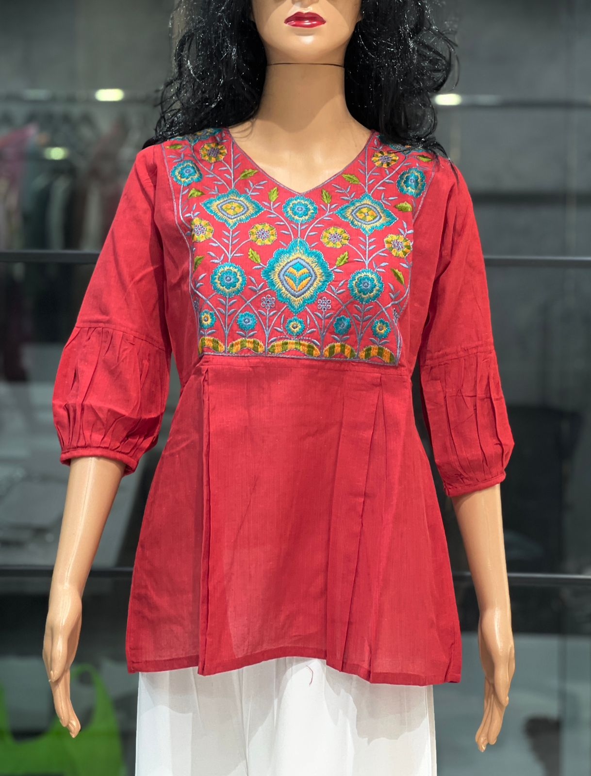 Charmi Cotton Silk Short Tops in Heavy Embroidery Multi Color
