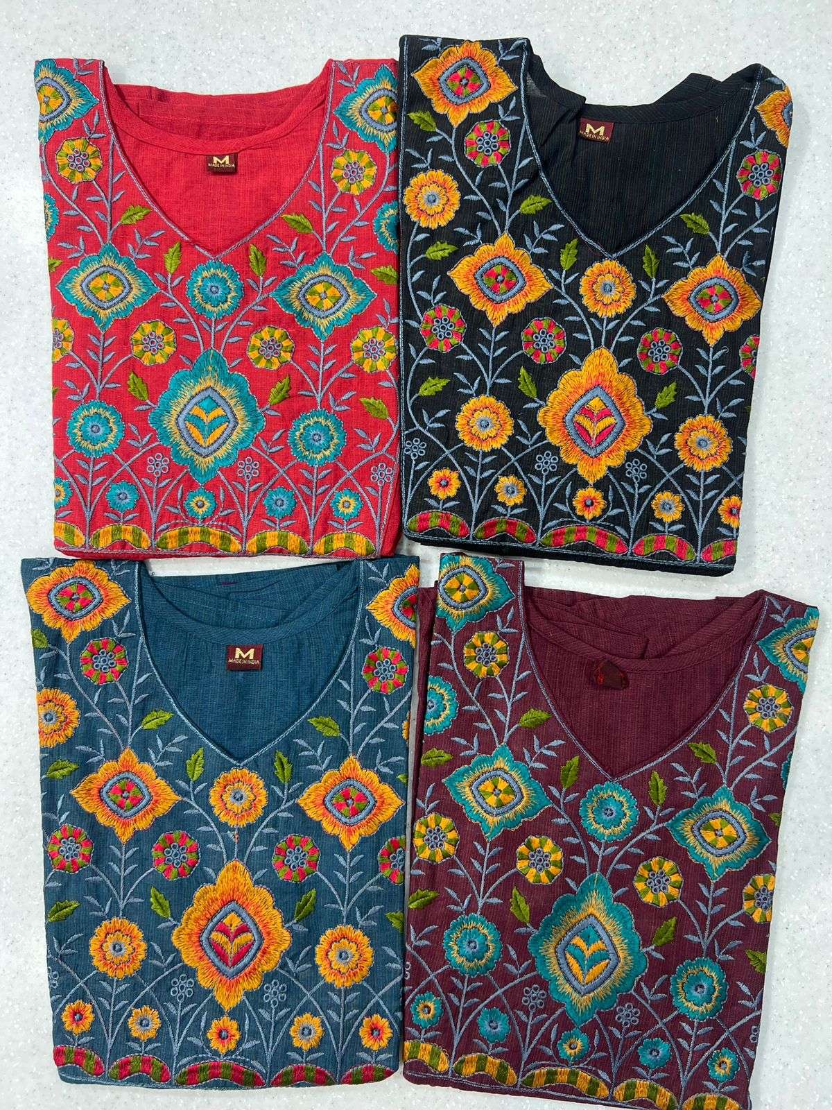 Charmi Cotton Silk Short Tops in Heavy Embroidery Multi Color