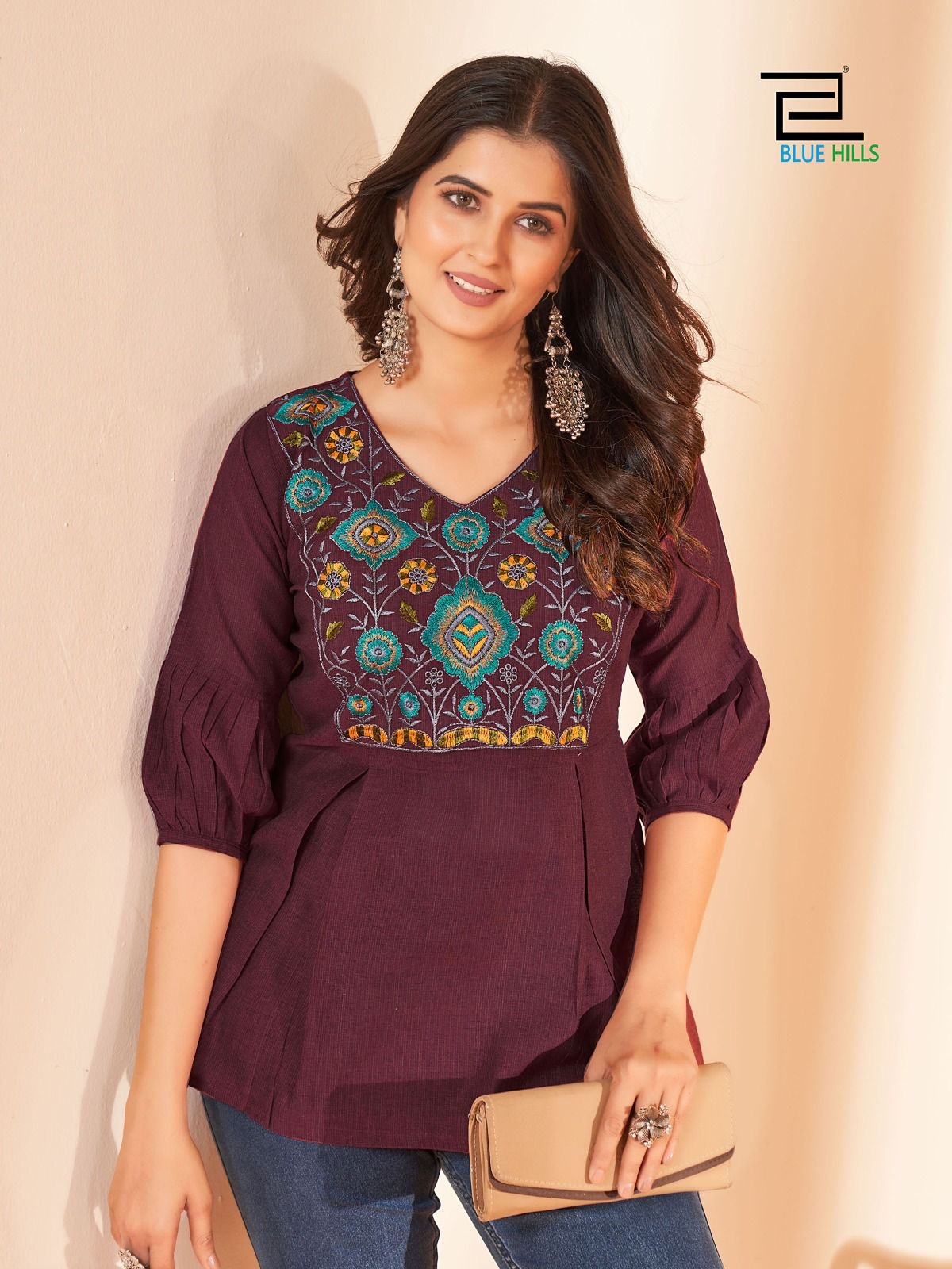 Charmi Cotton Silk Short Tops in Heavy Embroidery Multi Color
