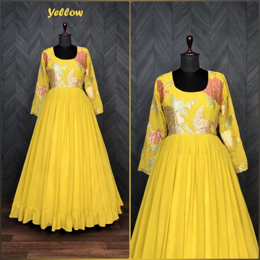 lw 9010 blooming georgette thread work readymade gown for womens