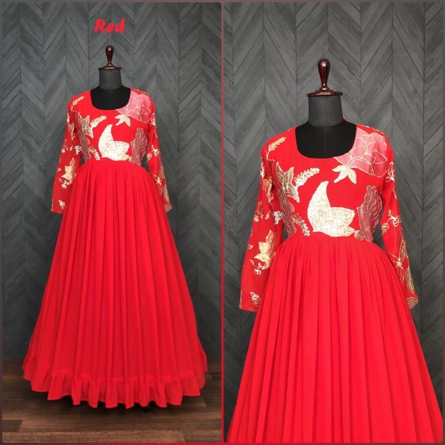 lw 9010 blooming georgette thread work readymade gown for womens