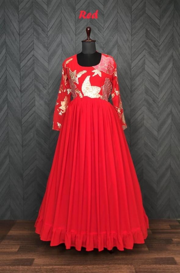 lw 9010 blooming georgette thread work readymade gown for womens
