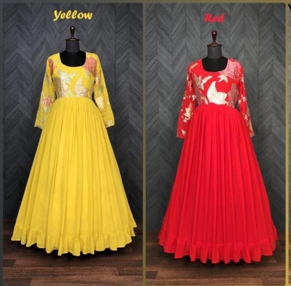 lw 9010 blooming georgette thread work readymade gown for womens