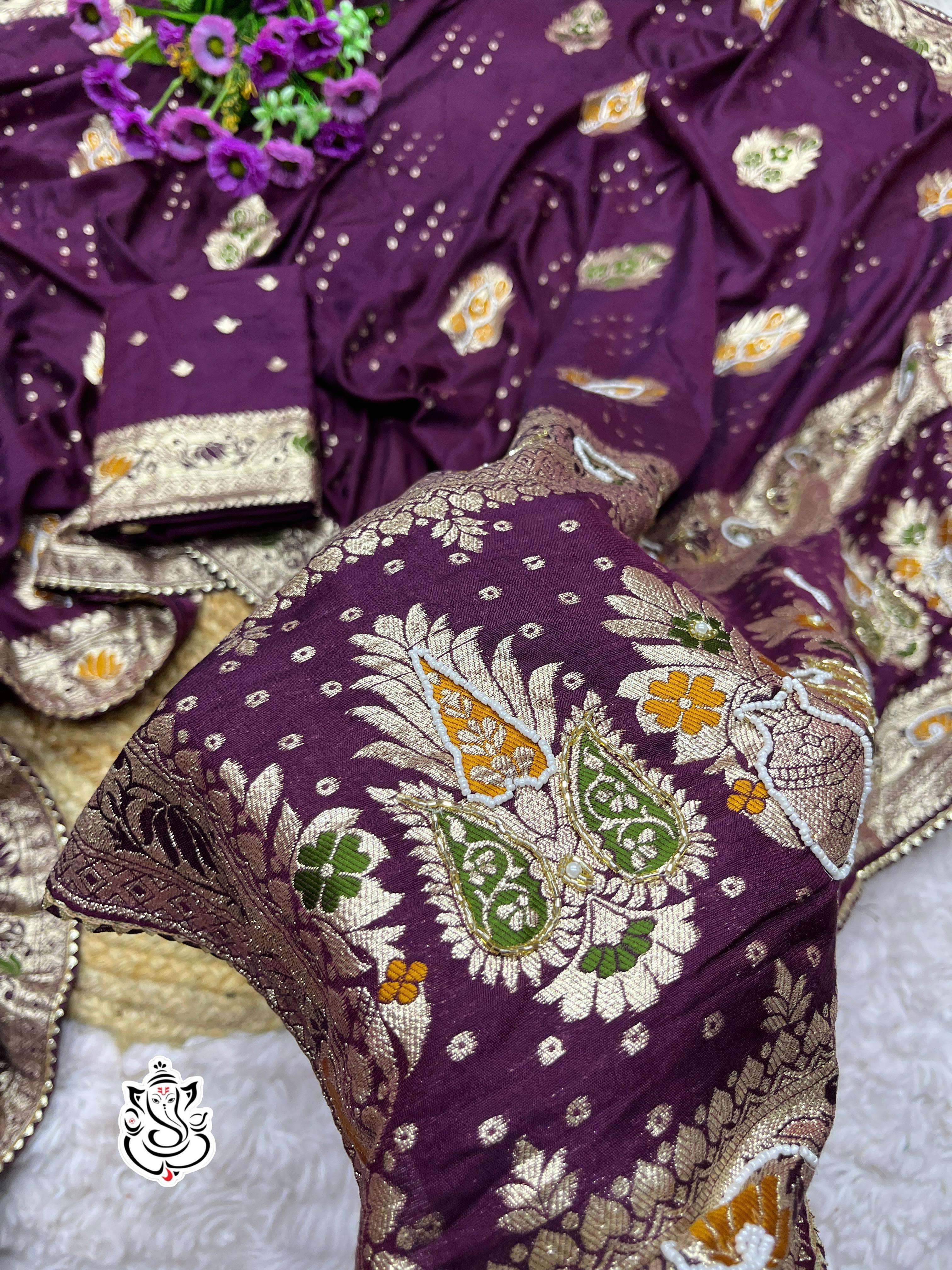 MS BRAND PRESENT viscose x handwork  dola silk with hand dying saree