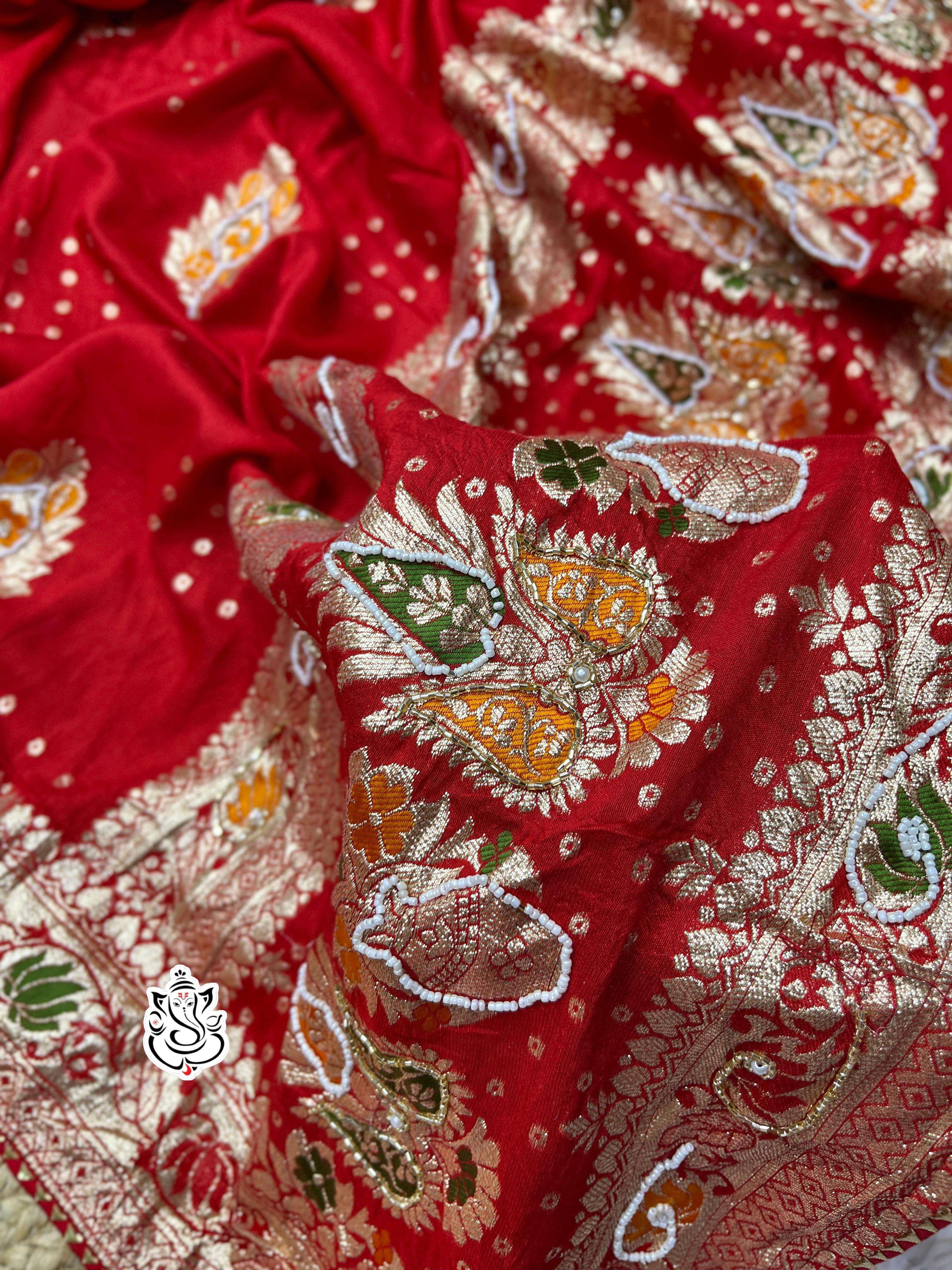 MS BRAND PRESENT viscose x handwork  dola silk with hand dying saree