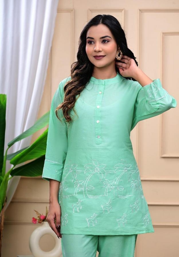 pattern co-ord set of pure cotton full stitched big size combo 2pcs dress
