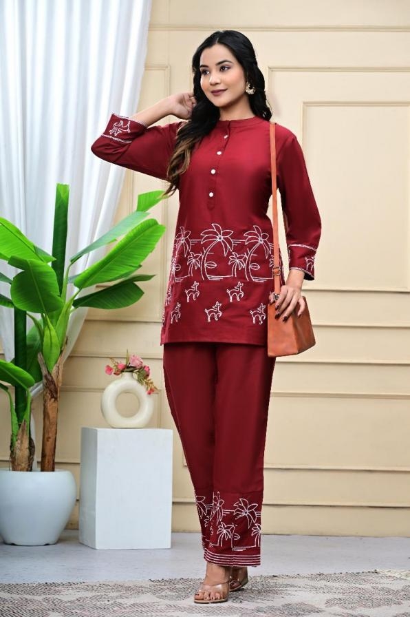 pattern co-ord set of pure cotton full stitched big size combo 2pcs dress