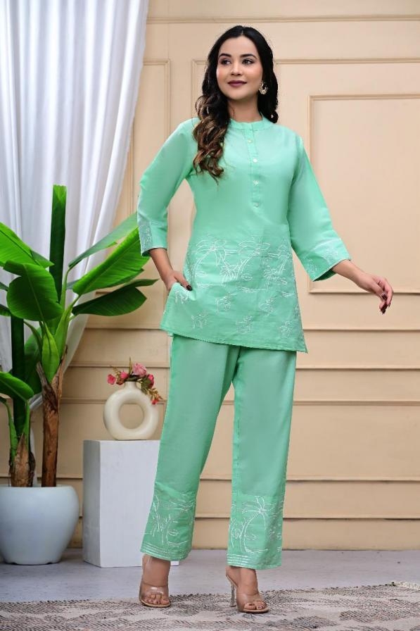 pattern co-ord set of pure cotton full stitched big size combo 2pcs dress