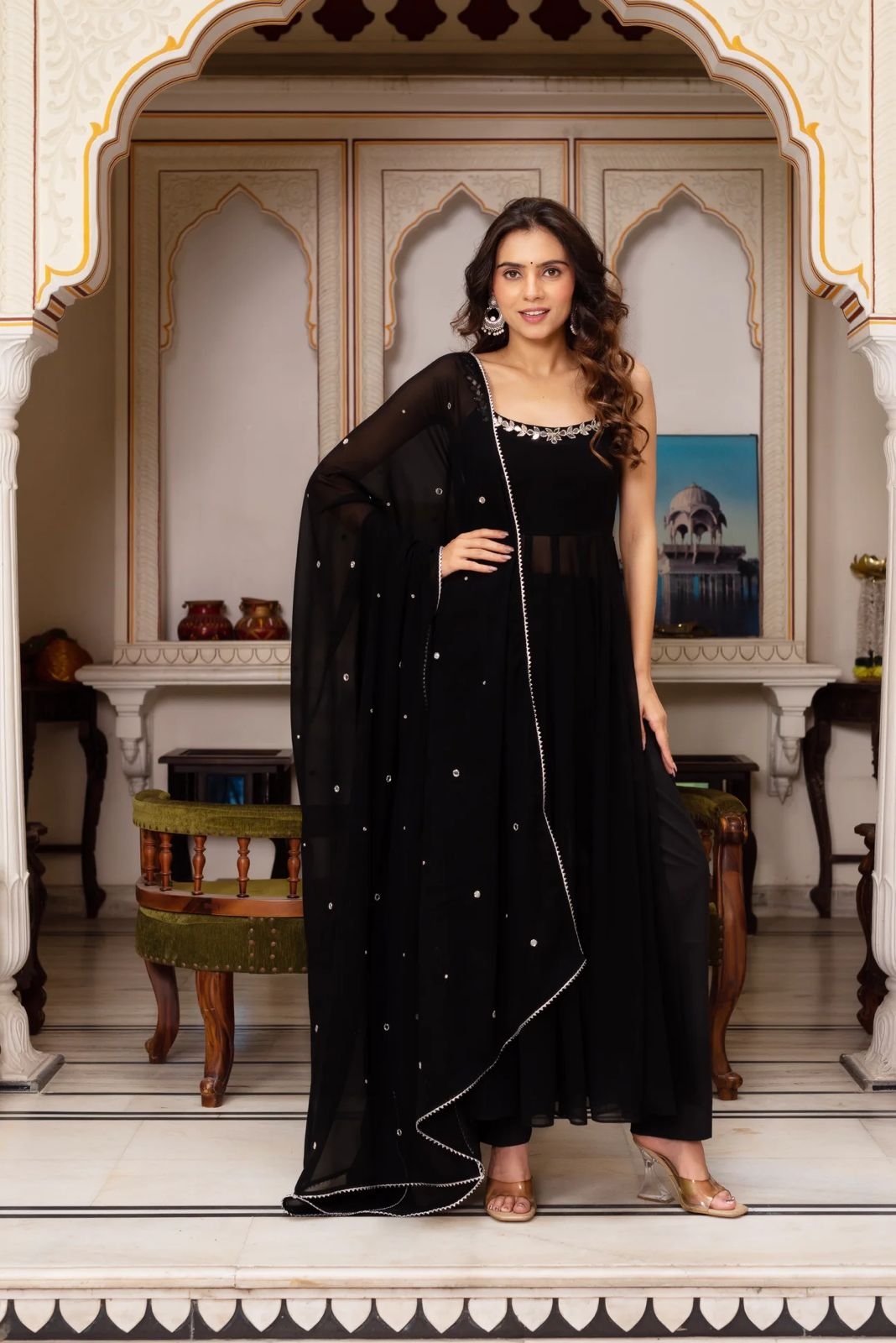 5889 Foux Gorgette handwork with real mirror wholesale suit 