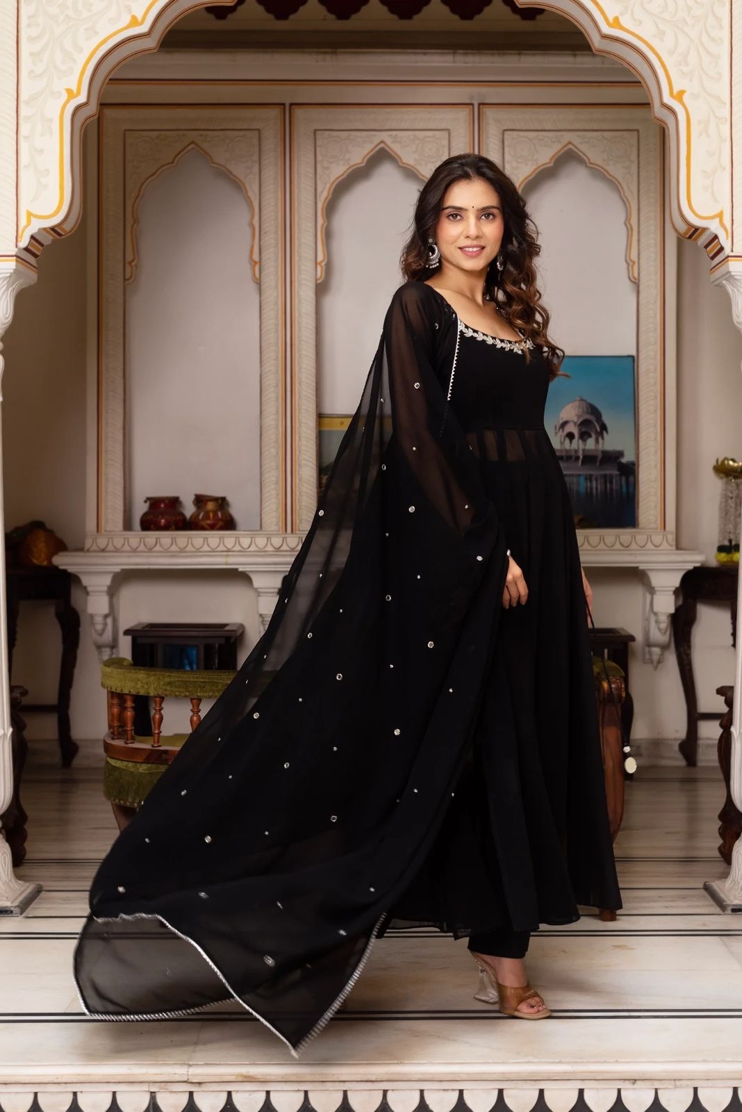 5889 Foux Gorgette handwork with real mirror wholesale suit 