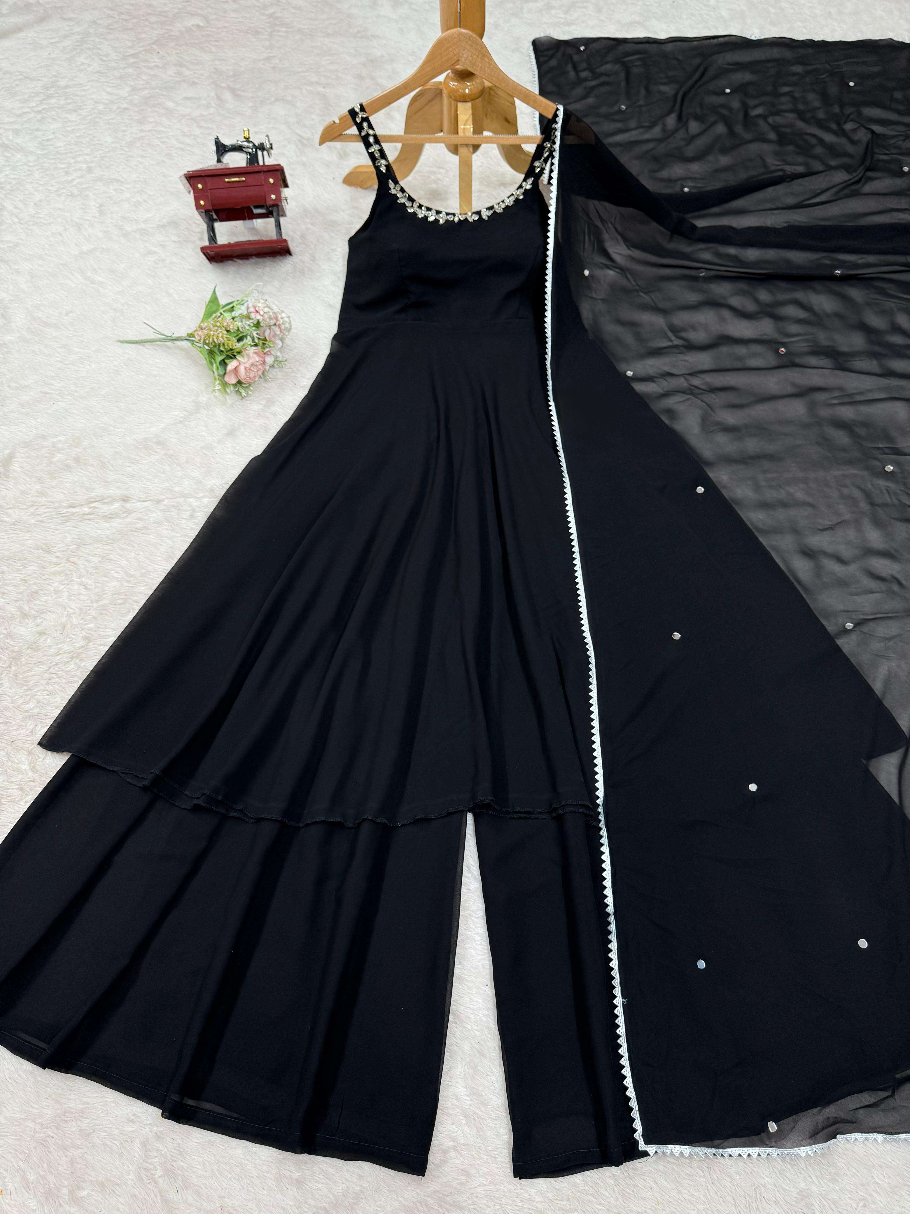 5889 Foux Gorgette handwork with real mirror wholesale suit 