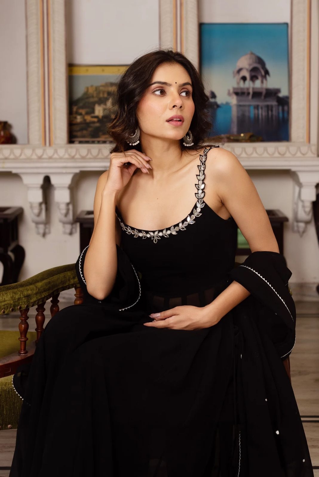 5889 Foux Gorgette handwork with real mirror wholesale suit 