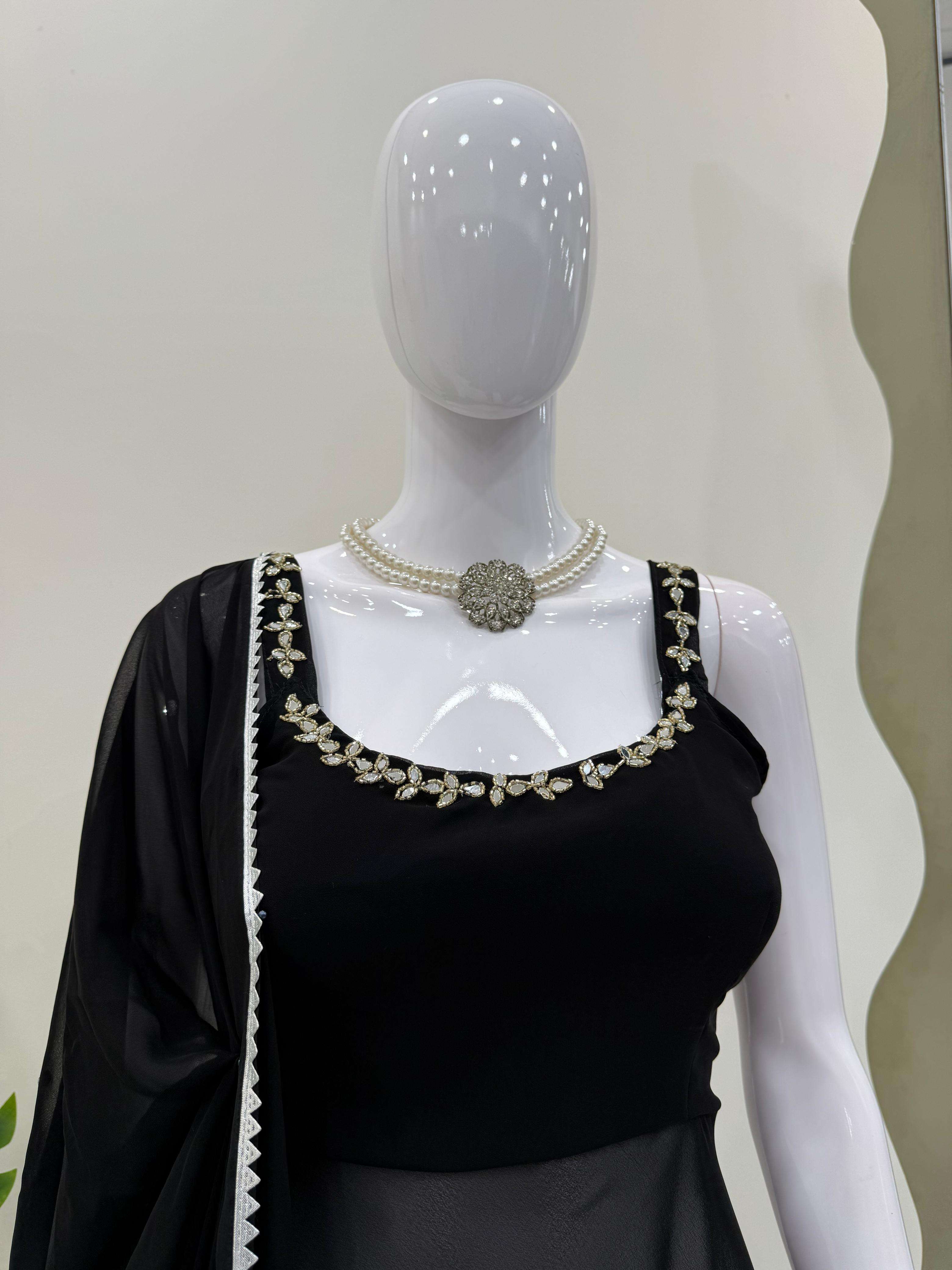 5889 Foux Gorgette handwork with real mirror wholesale suit 