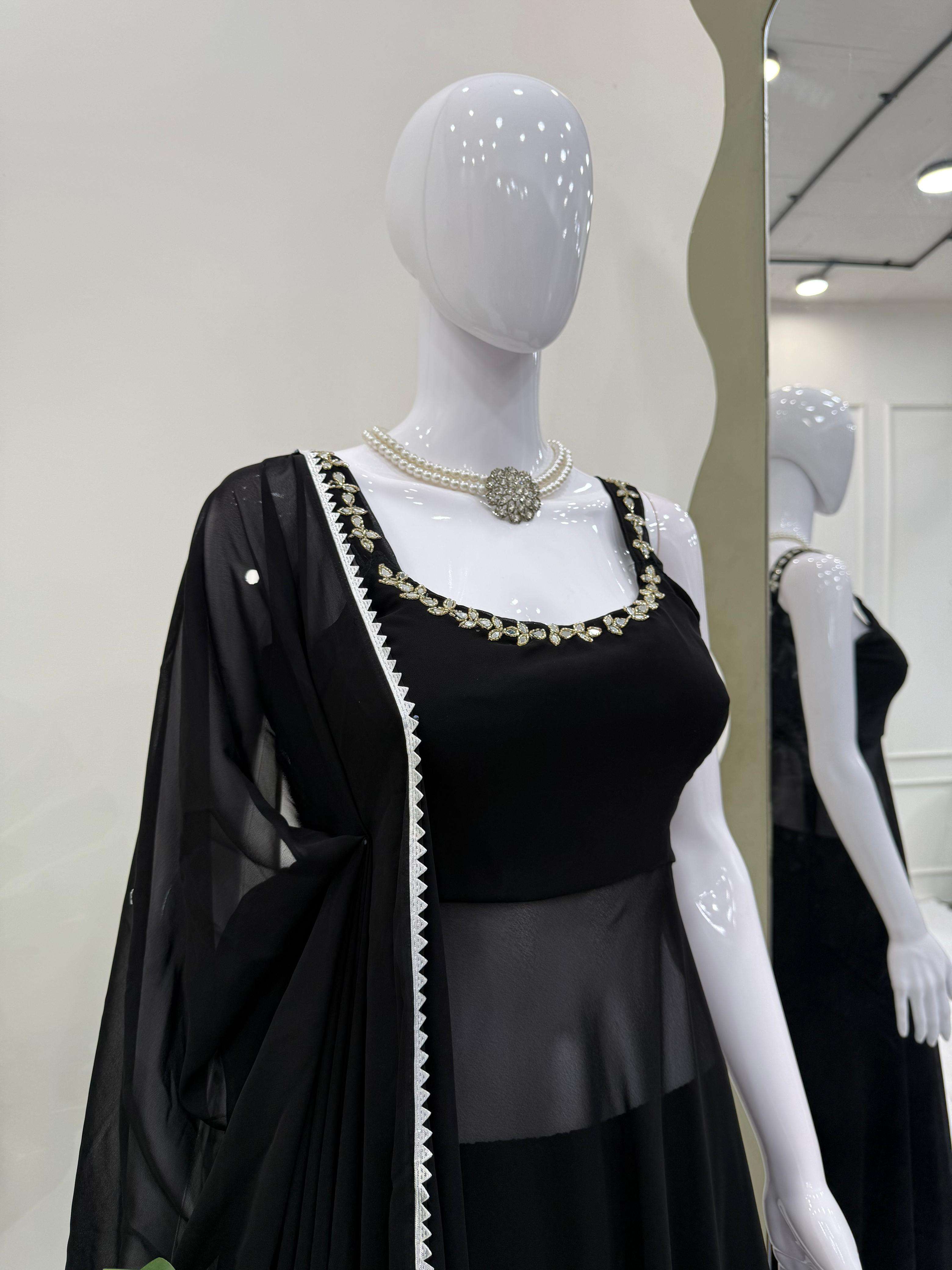 5889 Foux Gorgette handwork with real mirror wholesale suit 