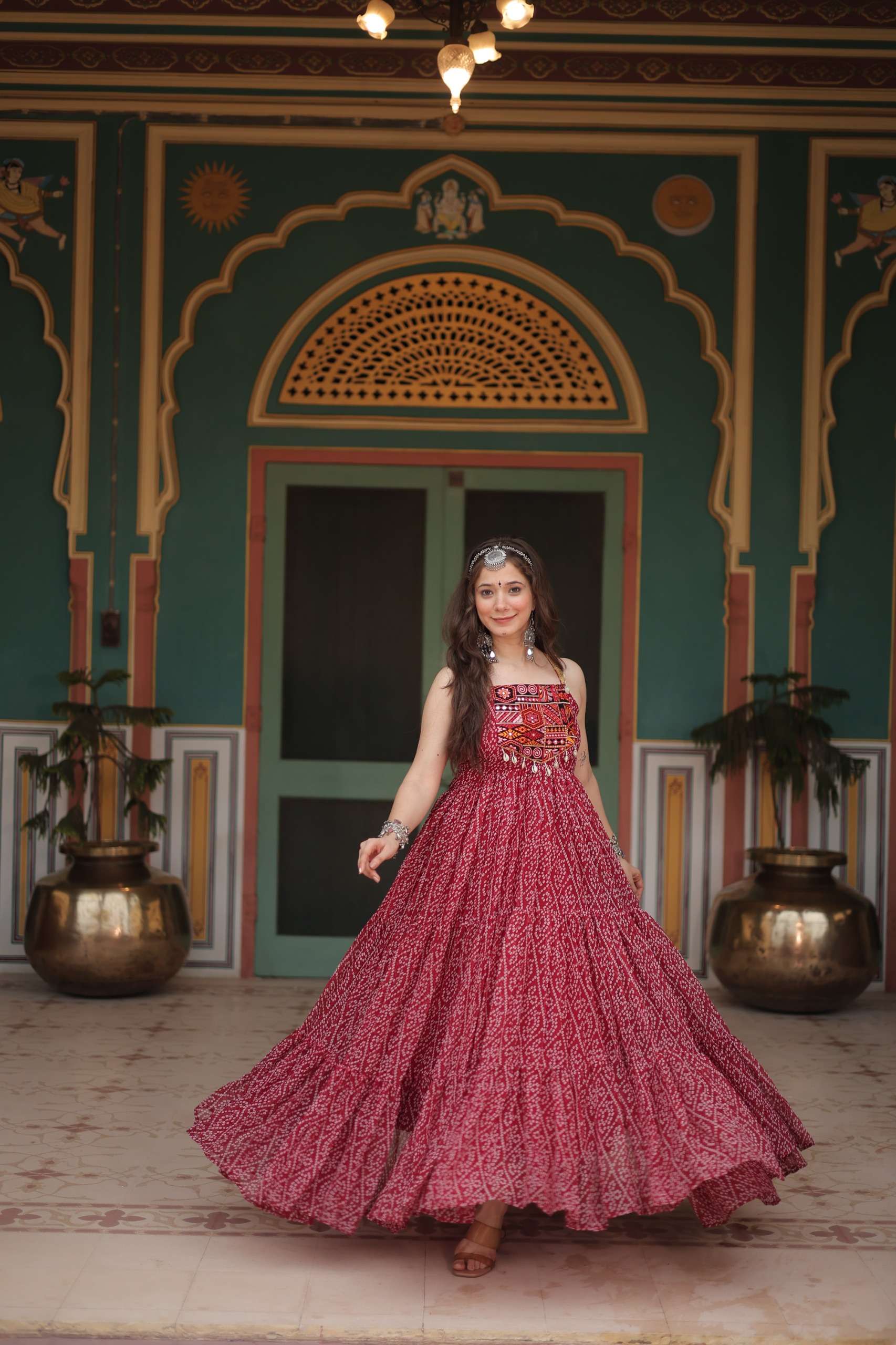 KHUSHI-1119 Bandhani Print work with kutchi patchework in Faux Georgette gown